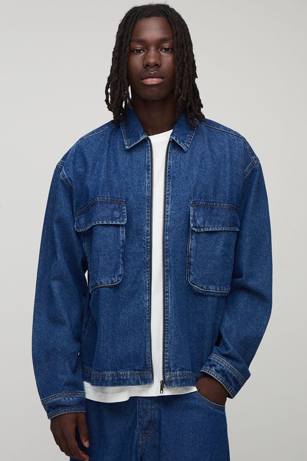 Oversized Boxy Washed Cargo Denim Jacket by BOOHOOMAN