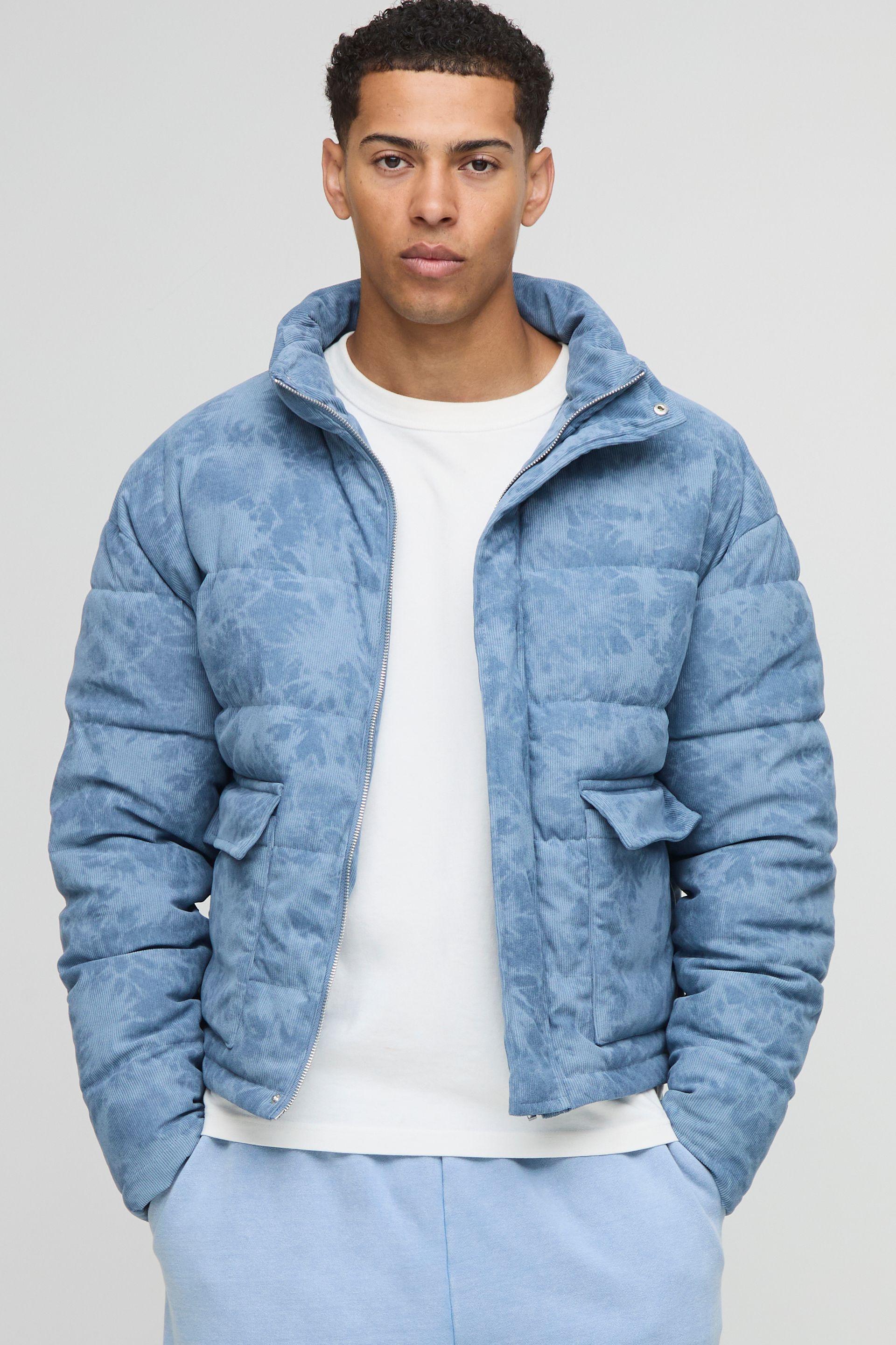 Oversized Boxy Washed Cord Puffer Jacket by BOOHOOMAN