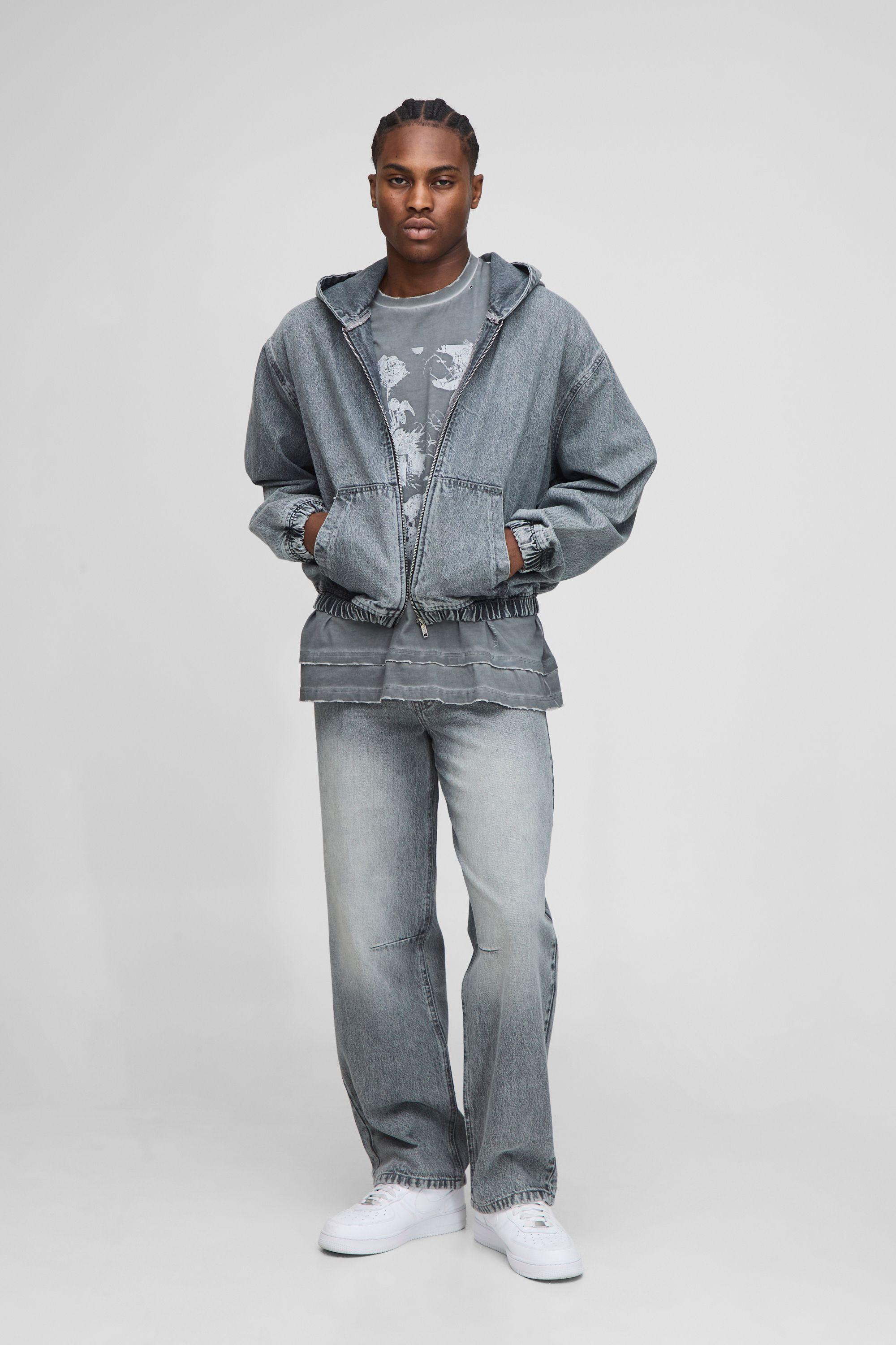 Oversized Boxy Washed Denim Hoodie by BOOHOOMAN