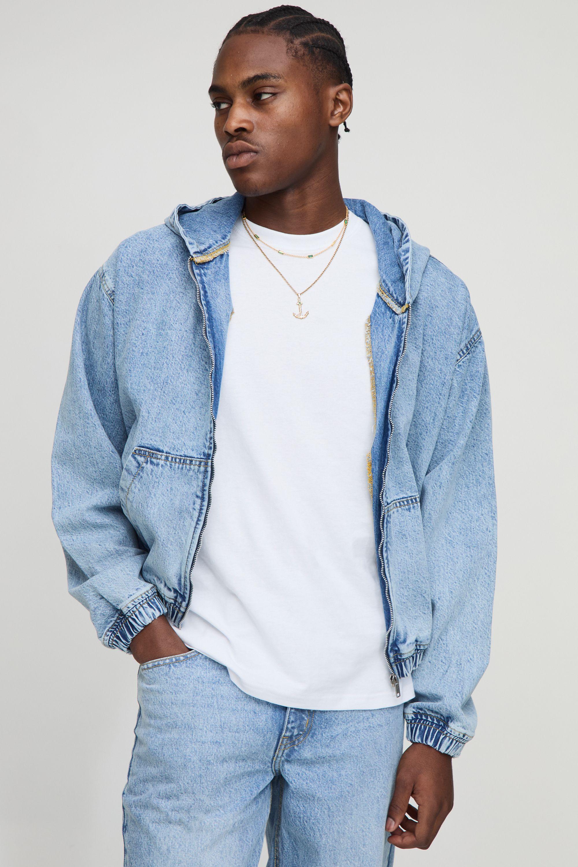 Oversized Boxy Washed Denim Hoodie by BOOHOOMAN