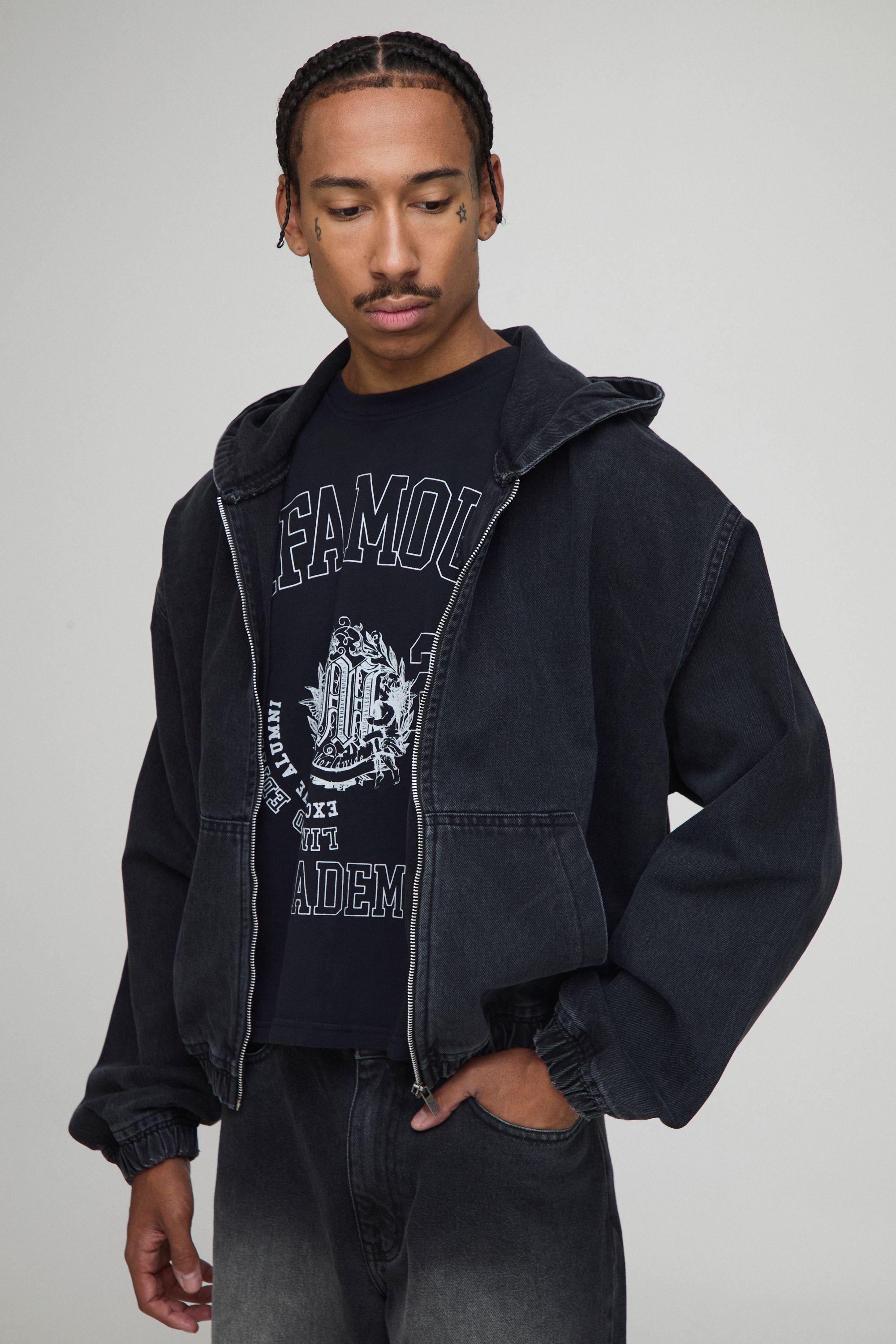 Oversized Boxy Washed Denim Hoodie by BOOHOOMAN