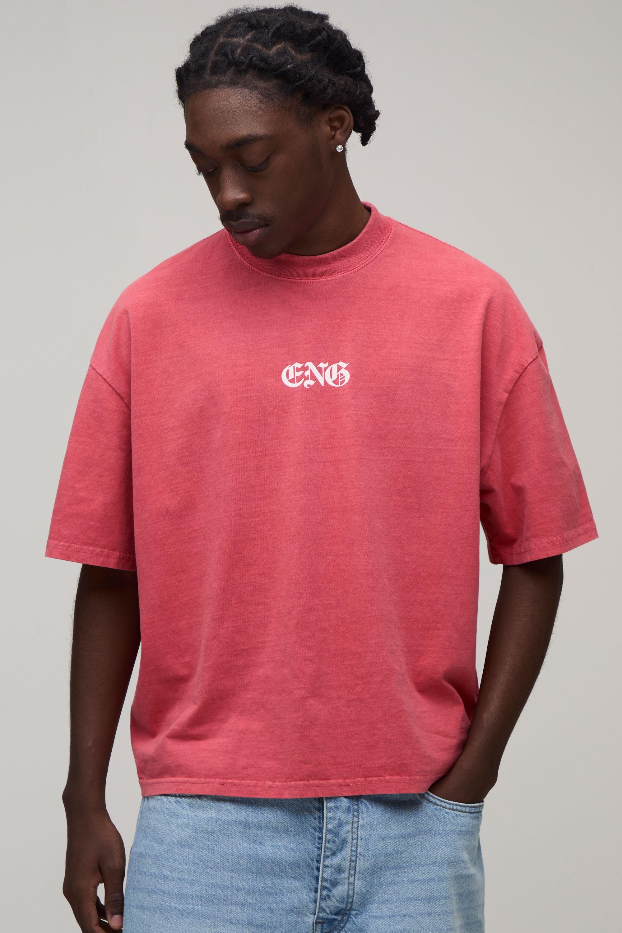 Oversized Boxy Washed England Print T-Shirt by BOOHOOMAN