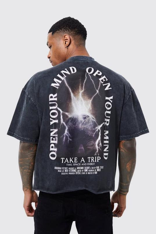 Oversized Boxy Washed Graphic Raw Hem T-shirt by BOOHOOMAN