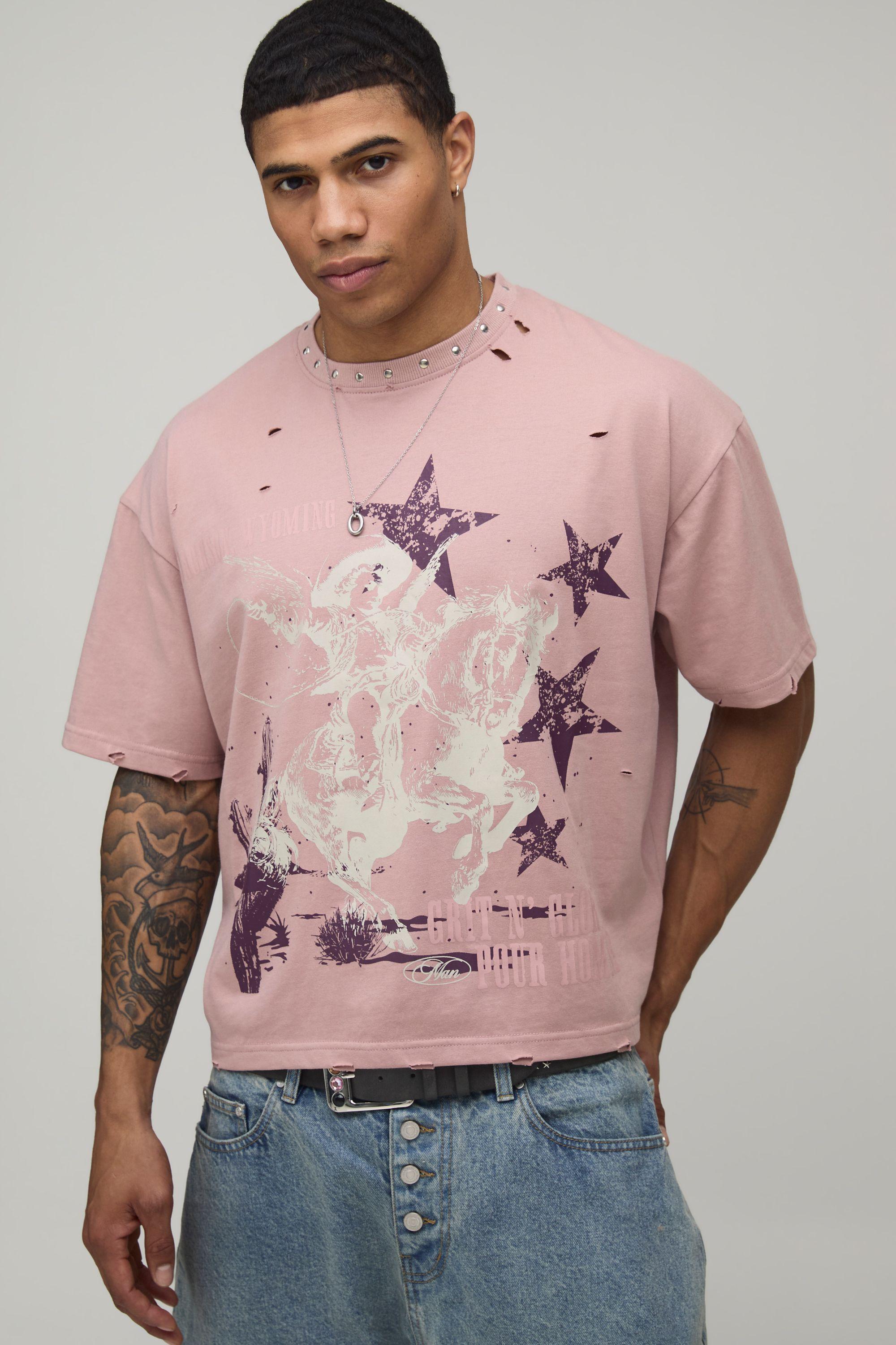 Oversized Boxy Western Hardware Detail T-Shirt by BOOHOOMAN