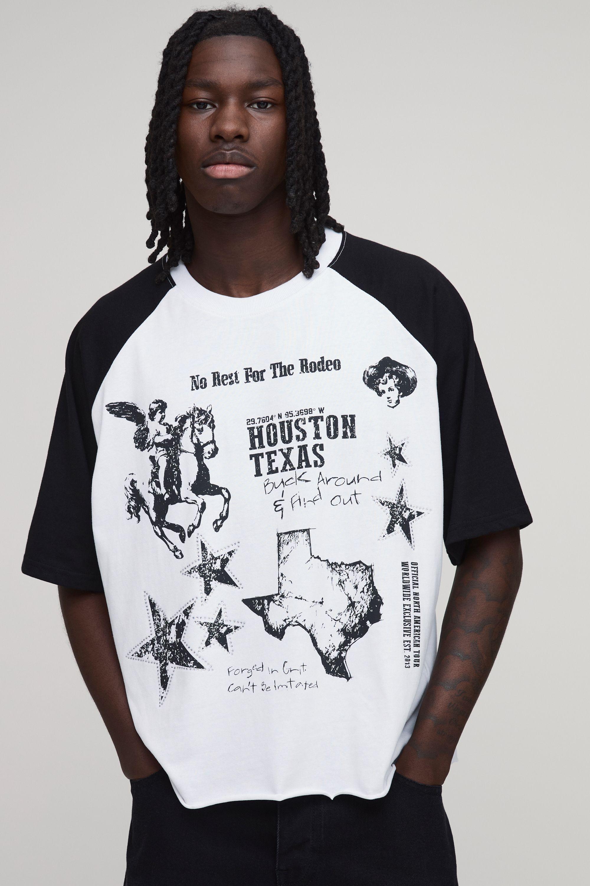 Oversized Boxy Western Print Raglan T-Shirt by BOOHOOMAN