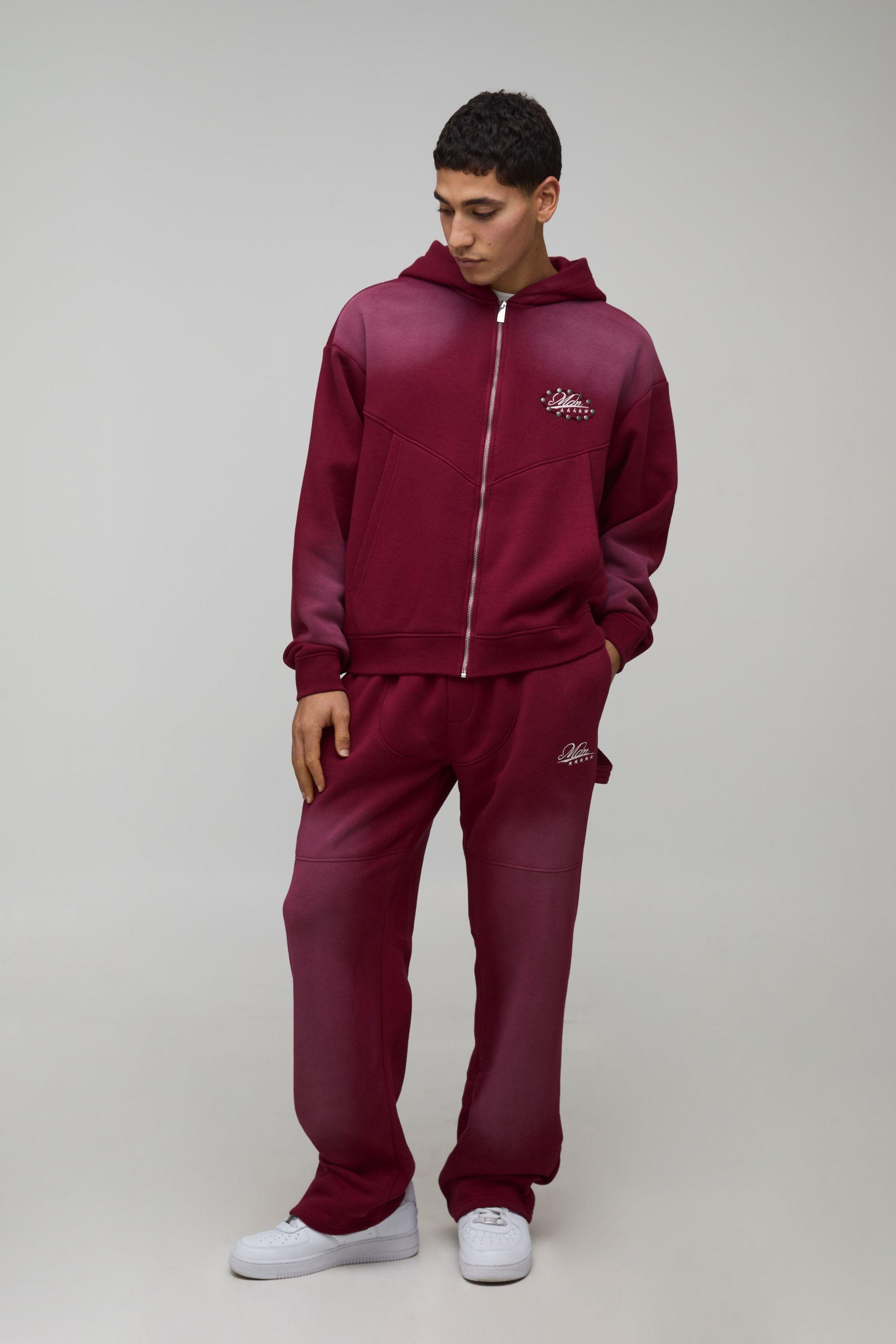 Oversized Boxy Western Washed Applique Stud Detail Hooded Tracksuit by BOOHOOMAN
