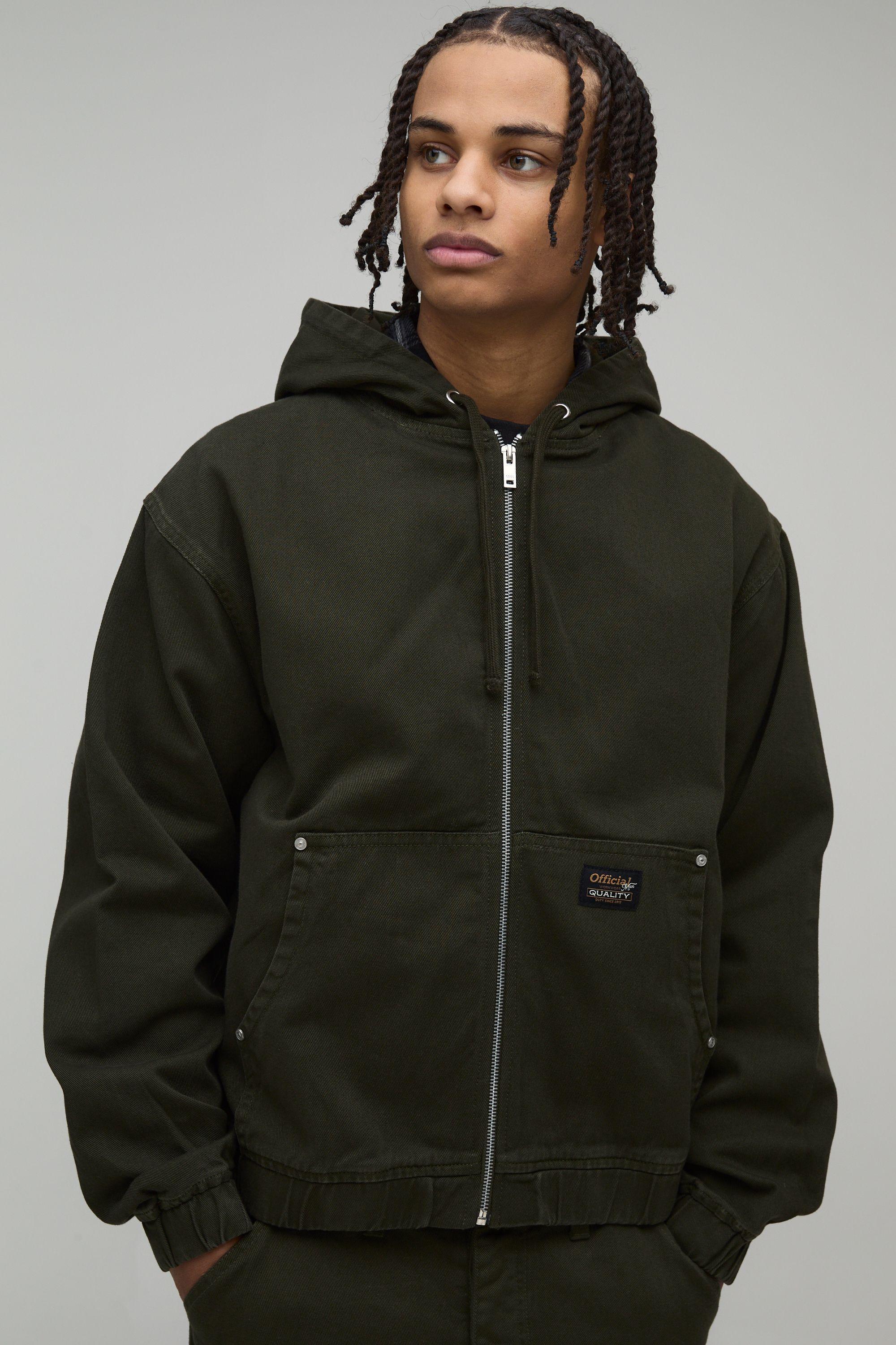 Oversized Boxy Workwear Twill Hoodie by BOOHOOMAN
