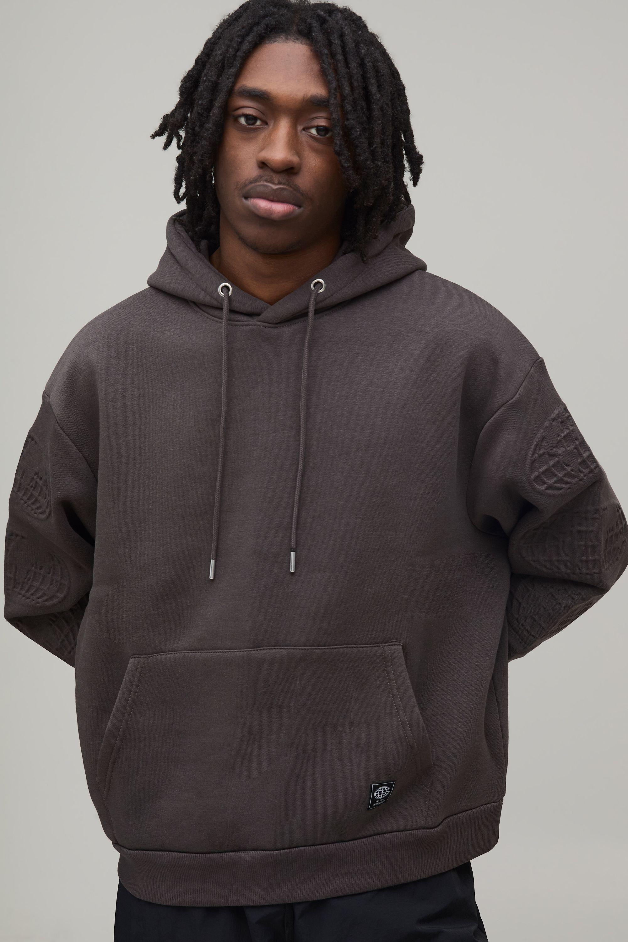 Oversized Boxy Worldwide Embossed Hoodie by BOOHOOMAN