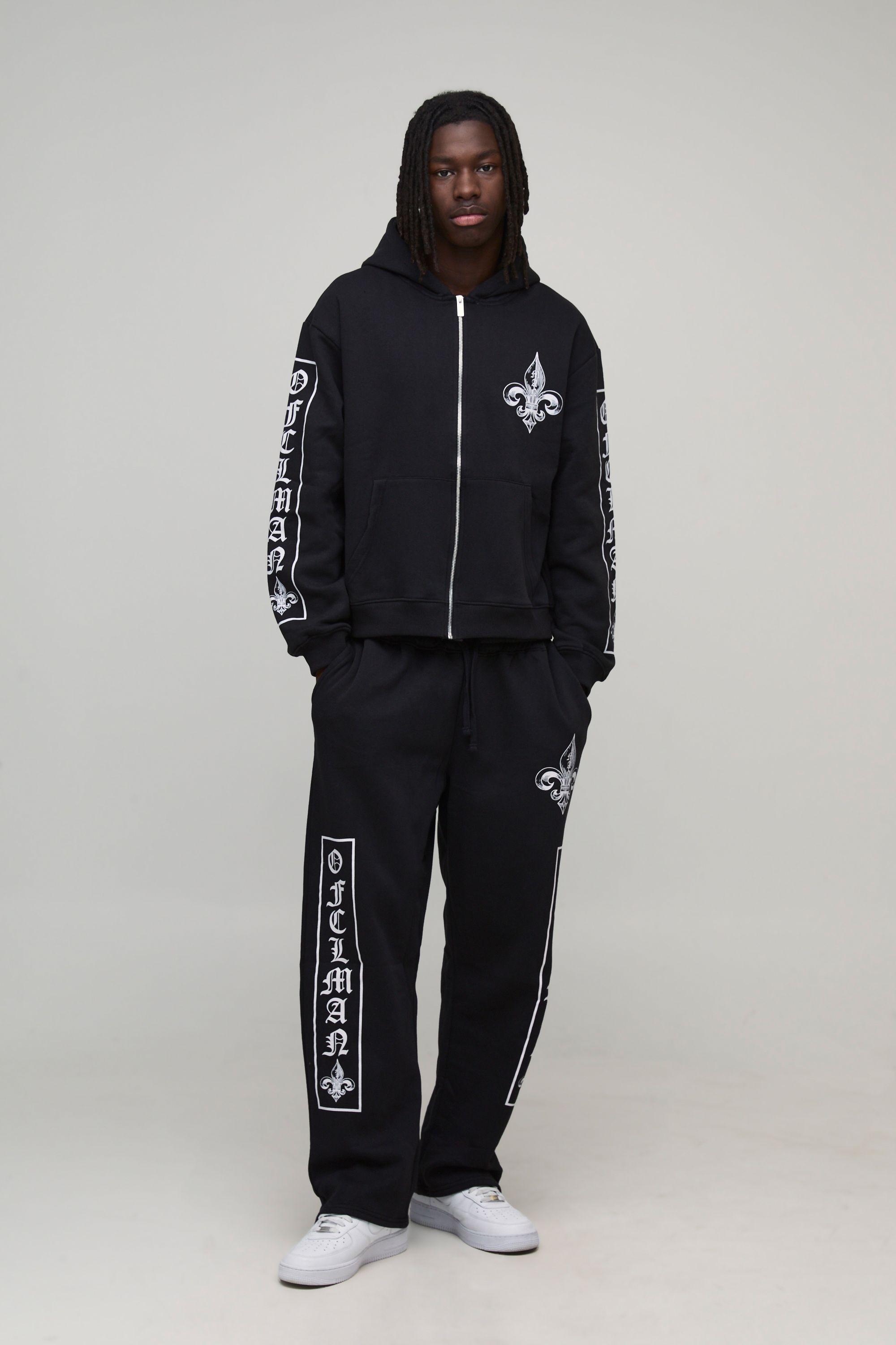 Oversized Boxy Worldwide Gothic Zip Through Hooded Tracksuit by BOOHOOMAN