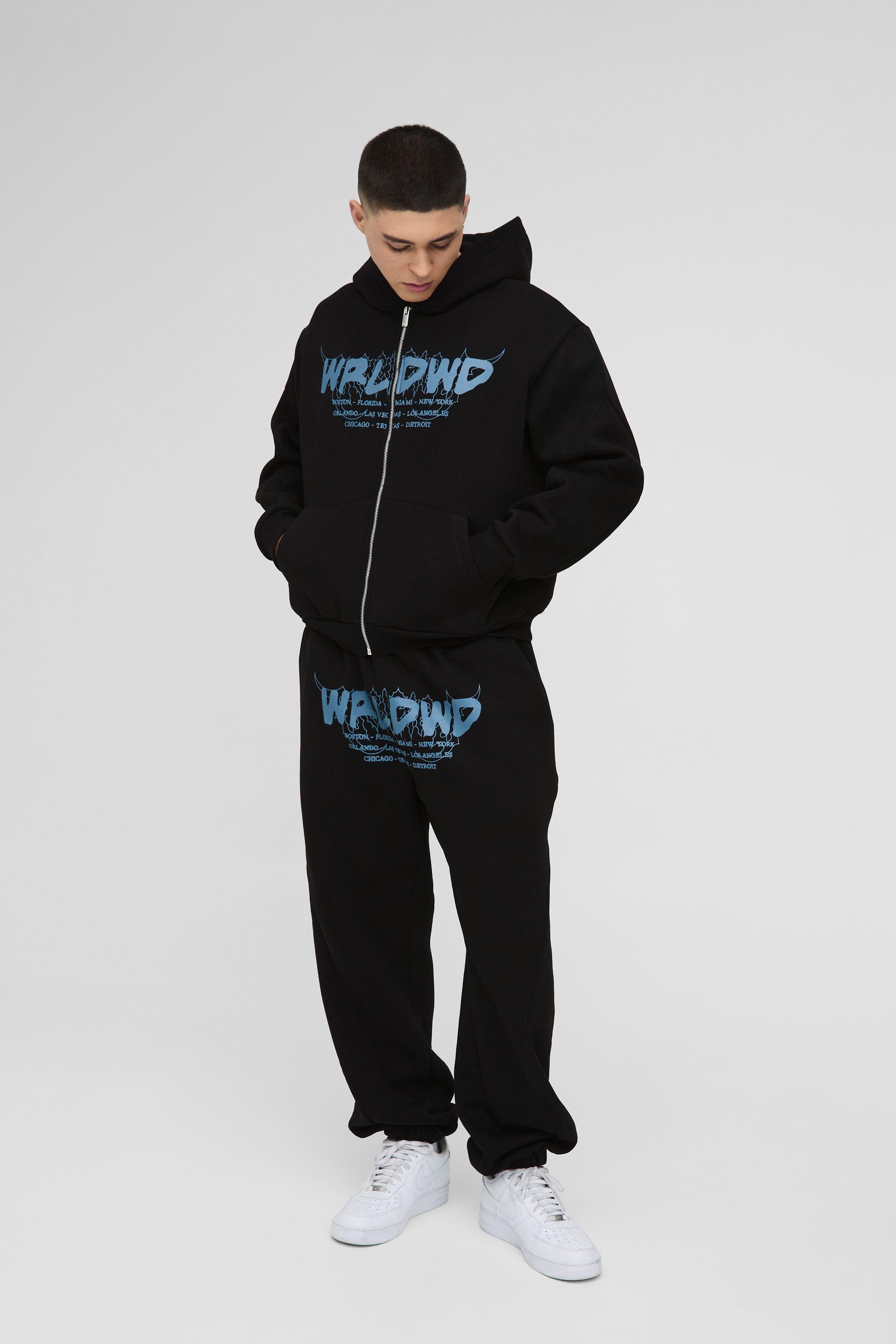 Oversized Boxy Worldwide Zip Hooded Tracksuit by BOOHOOMAN Oversized Boxy Worldwide Zip Hooded Tracksuit by BOOHOOMAN