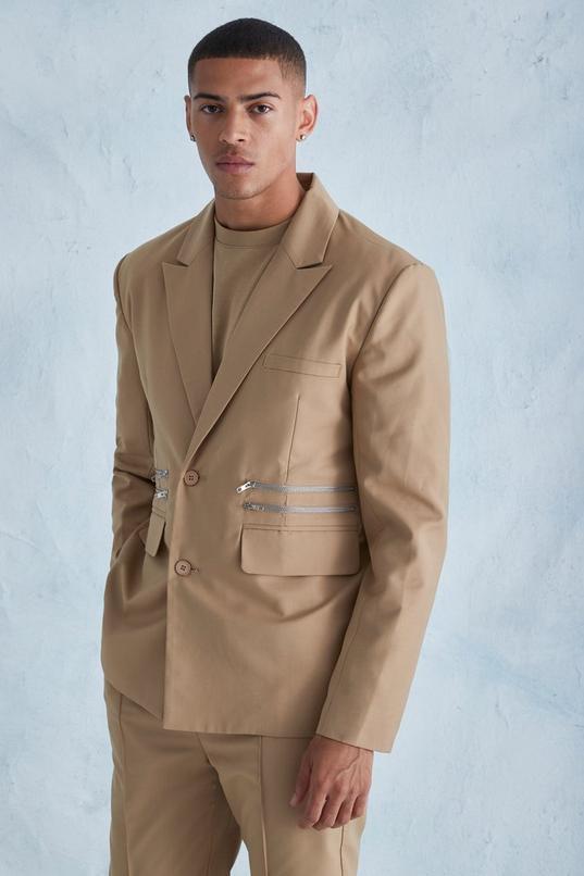 Oversized Boxy Zip Suit Jacket by BOOHOOMAN