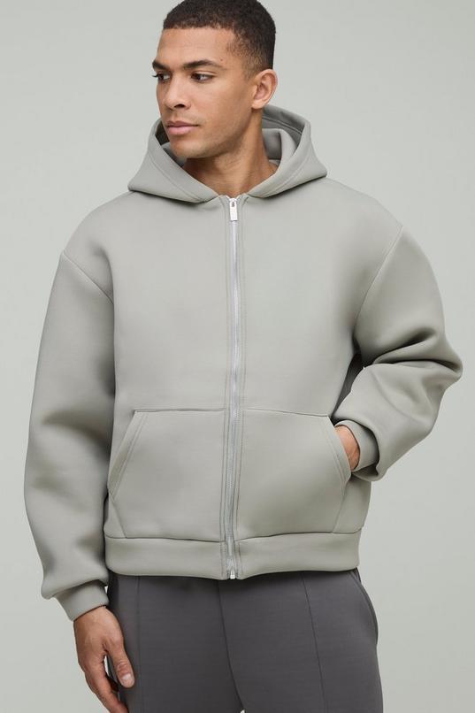 Oversized Boxy Zip Through Bonded Scuba Hoodie by BOOHOOMAN