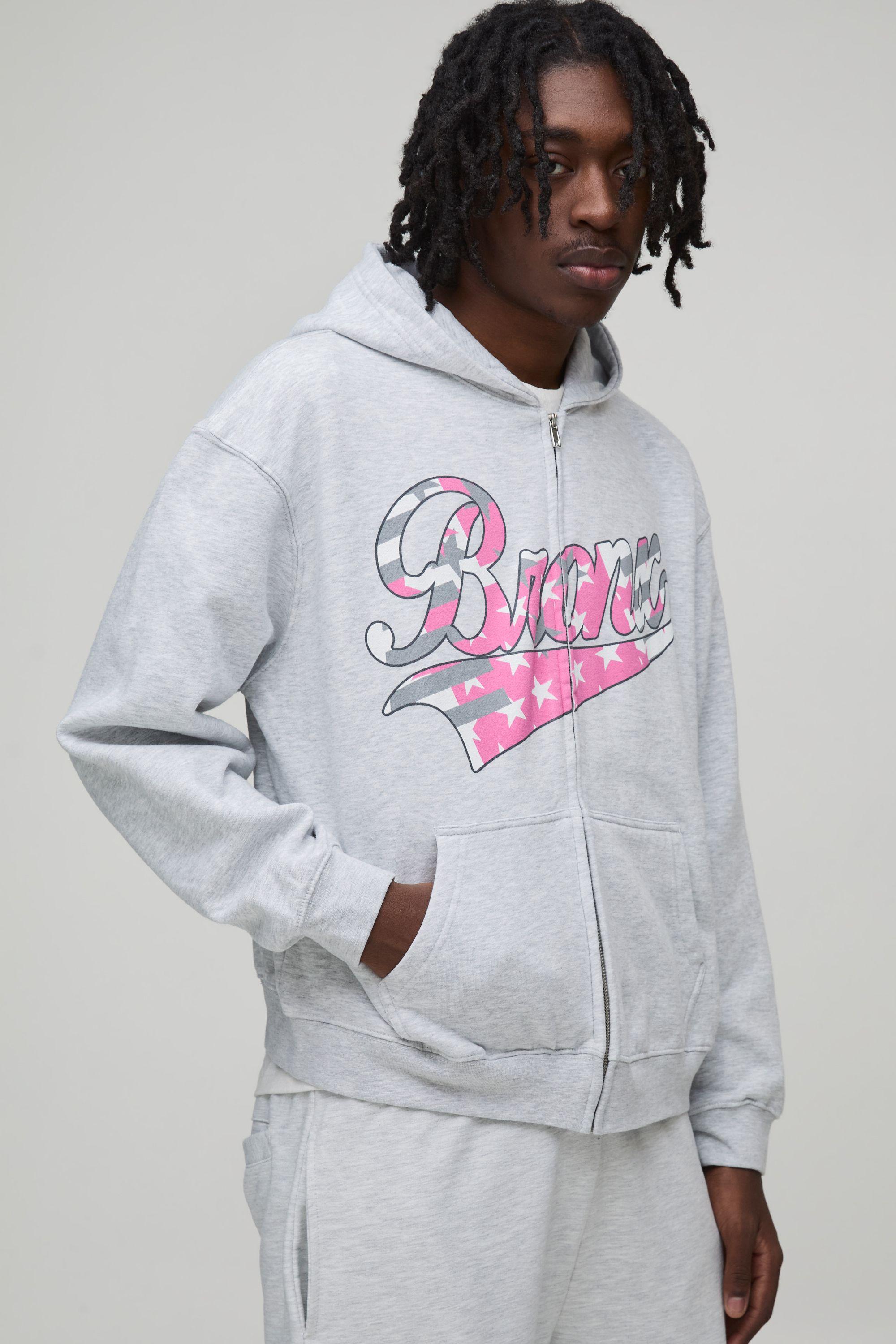 Oversized Boxy Zip Through Bronx Printed Hoodie by BOOHOOMAN