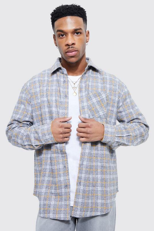 Oversized Brushed Check Shirt by BOOHOOMAN