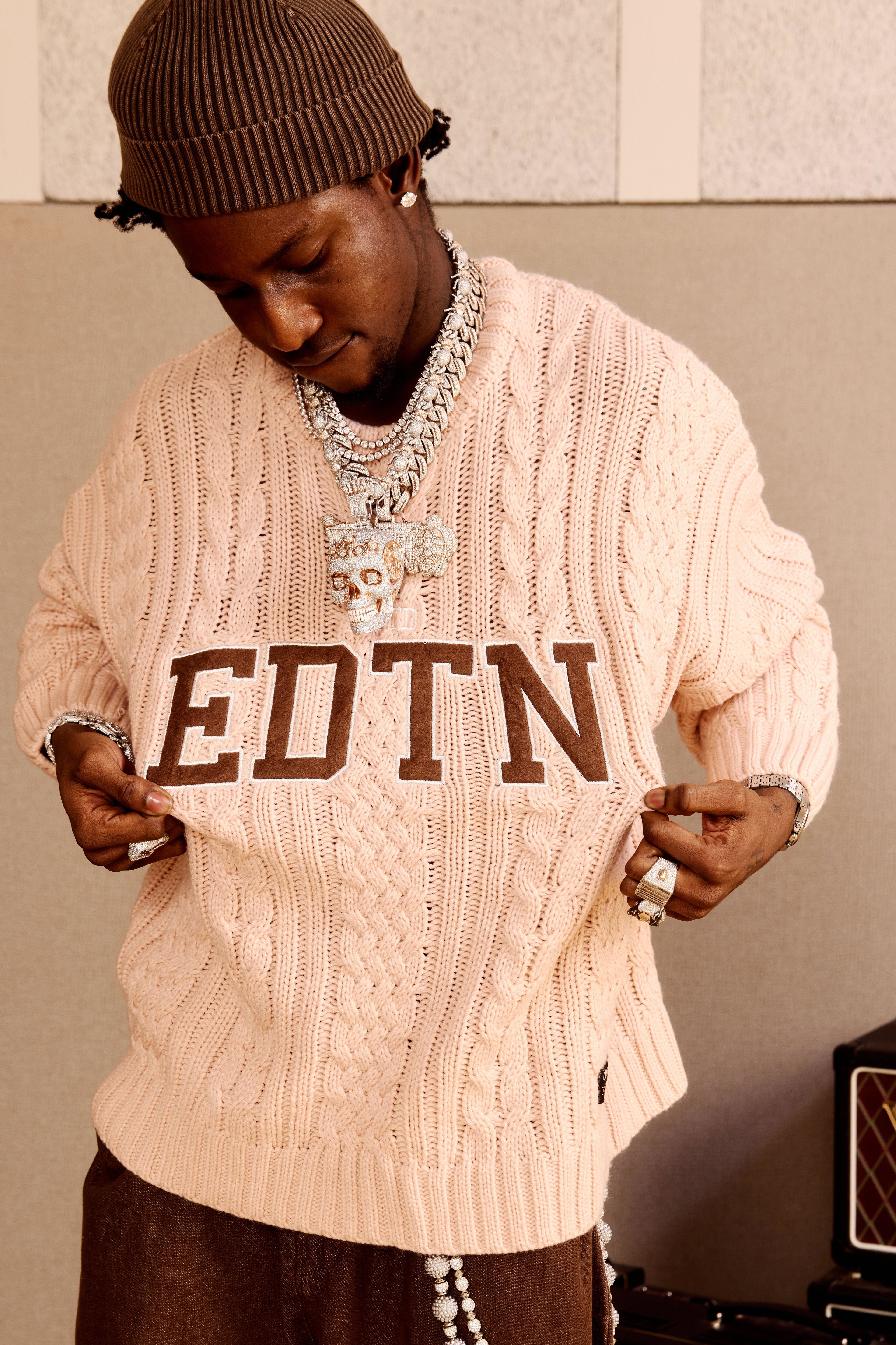 Oversized Cable EDTN Applique Knitted Jumper by BOOHOOMAN