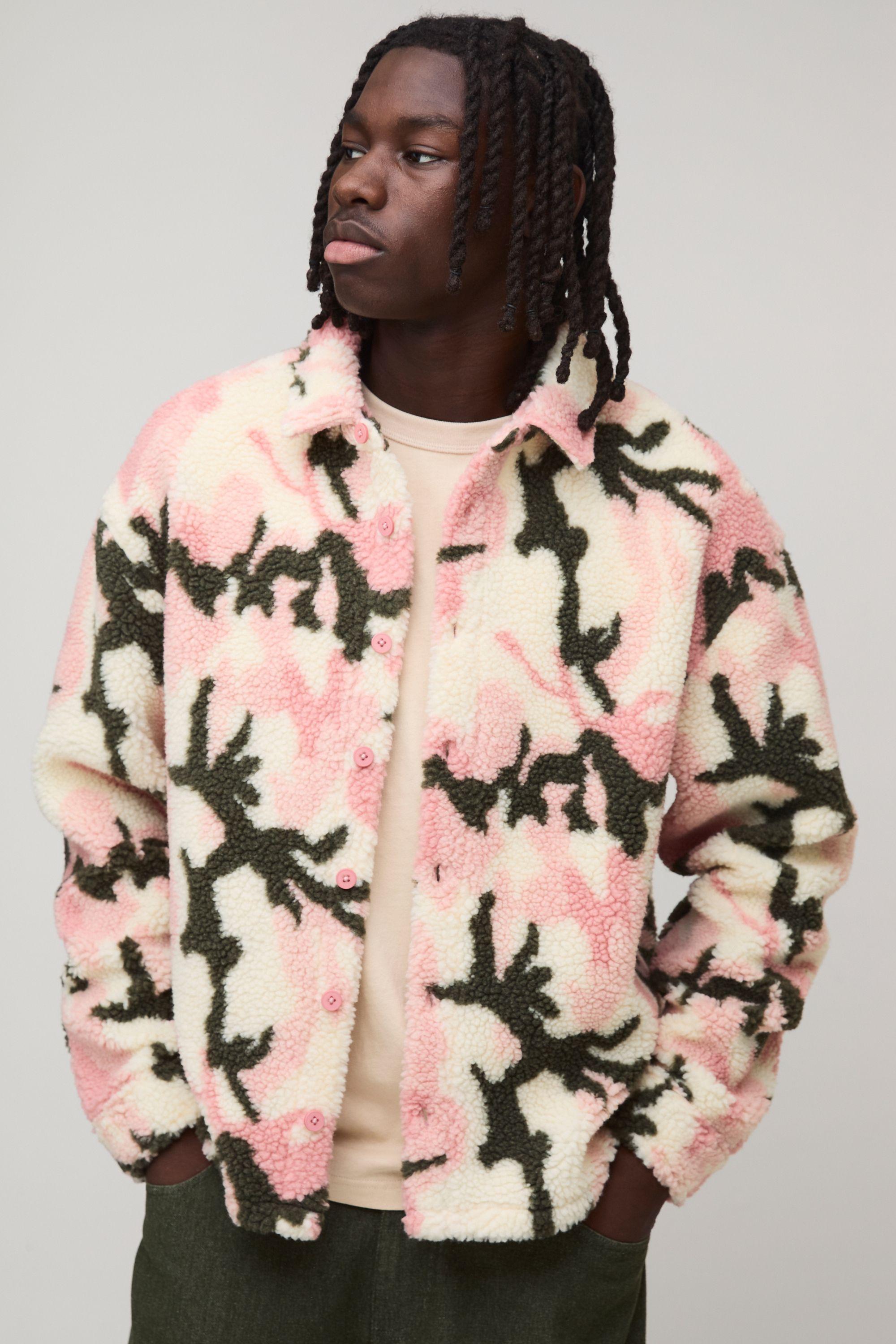 Oversized Camo Borg Overshirt by BOOHOOMAN