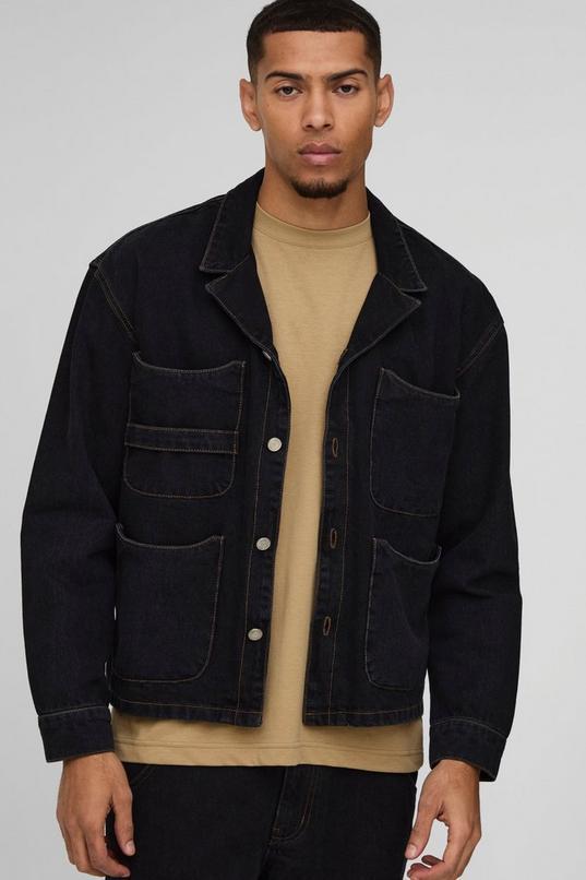 Oversized Carpenter Pocket Denim Shirt by BOOHOOMAN