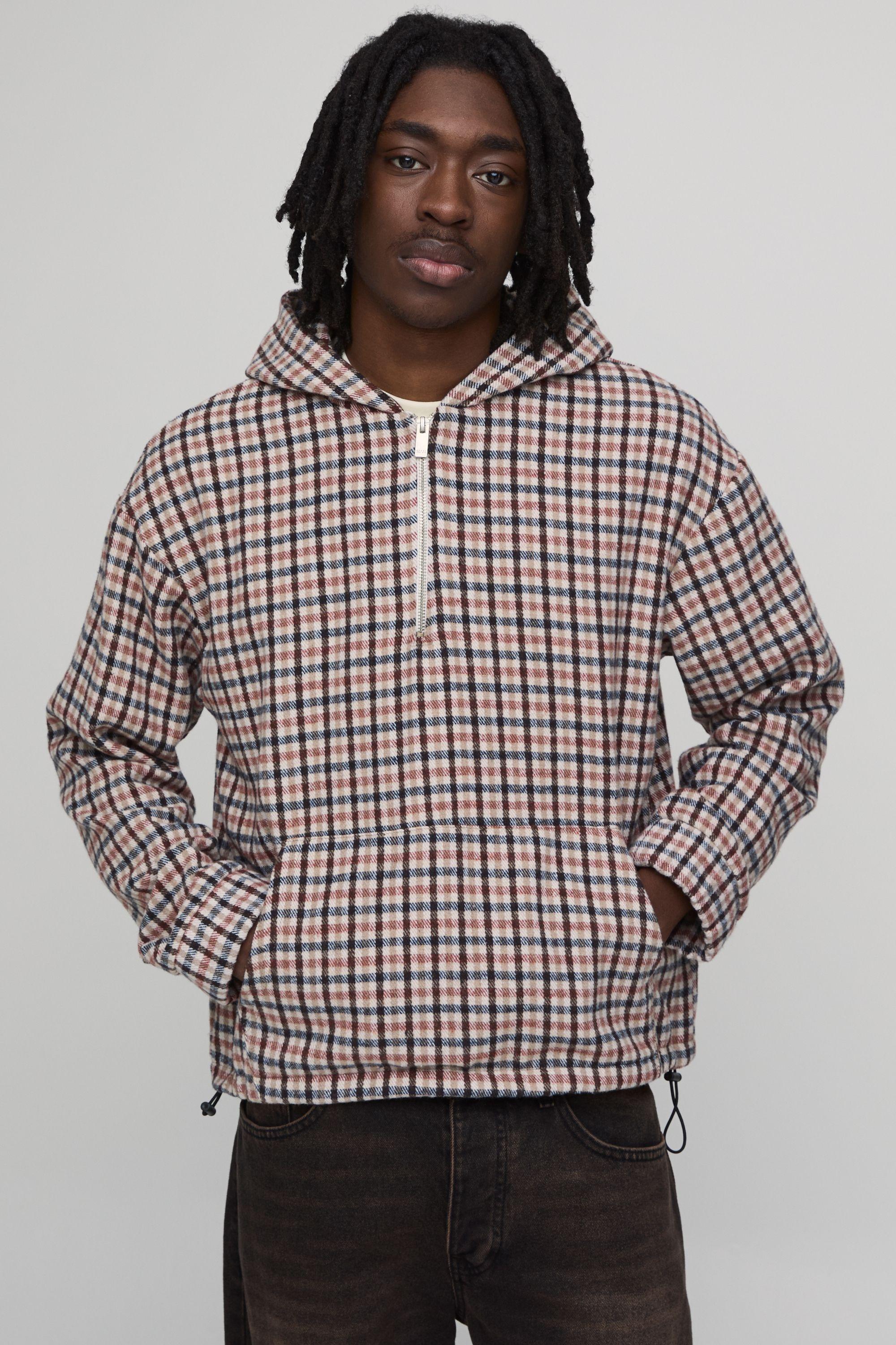 Oversized Check Quarter Over The Head Over Shirt by BOOHOOMAN