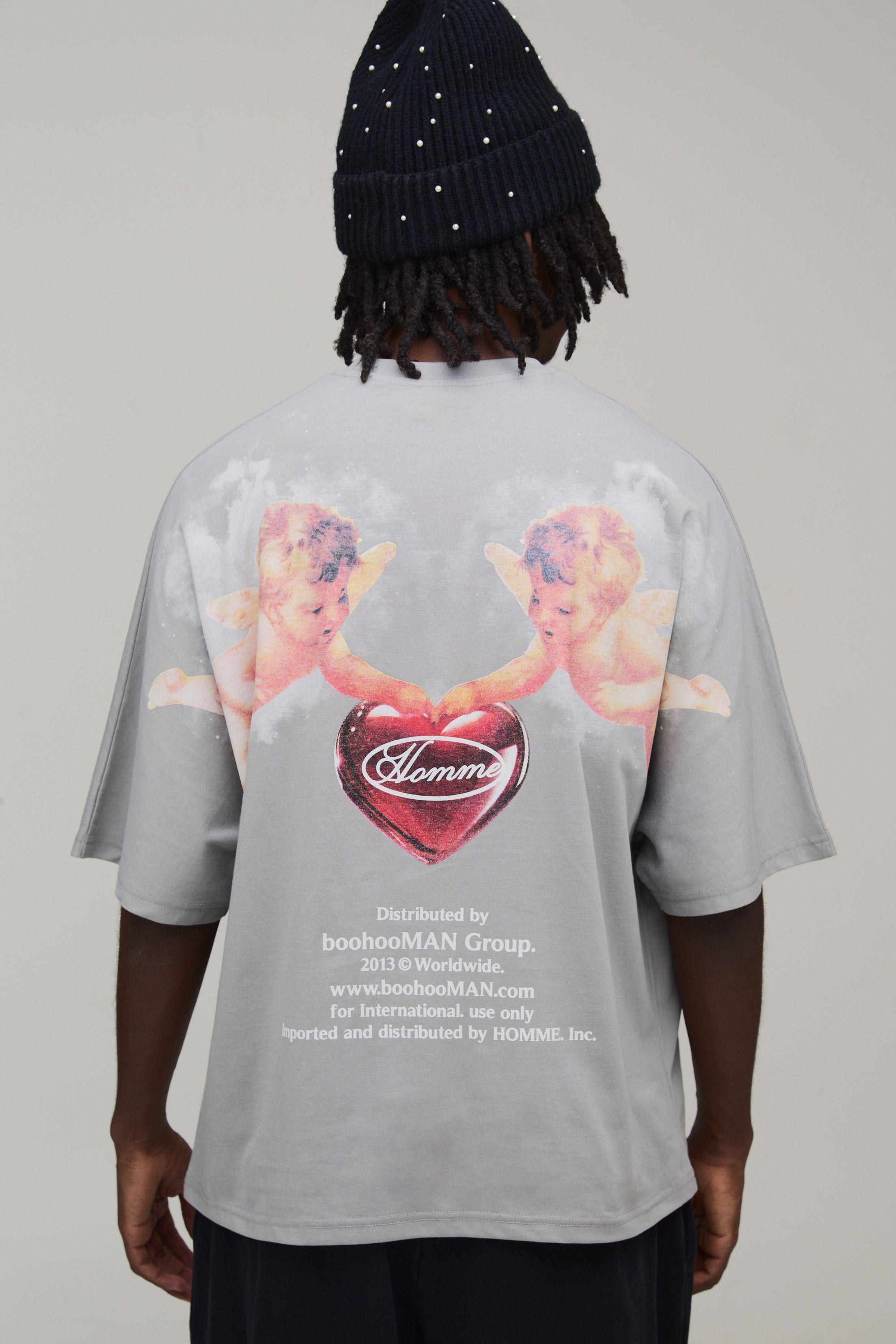 Oversized Cherub Printed T-Shirt by BOOHOOMAN