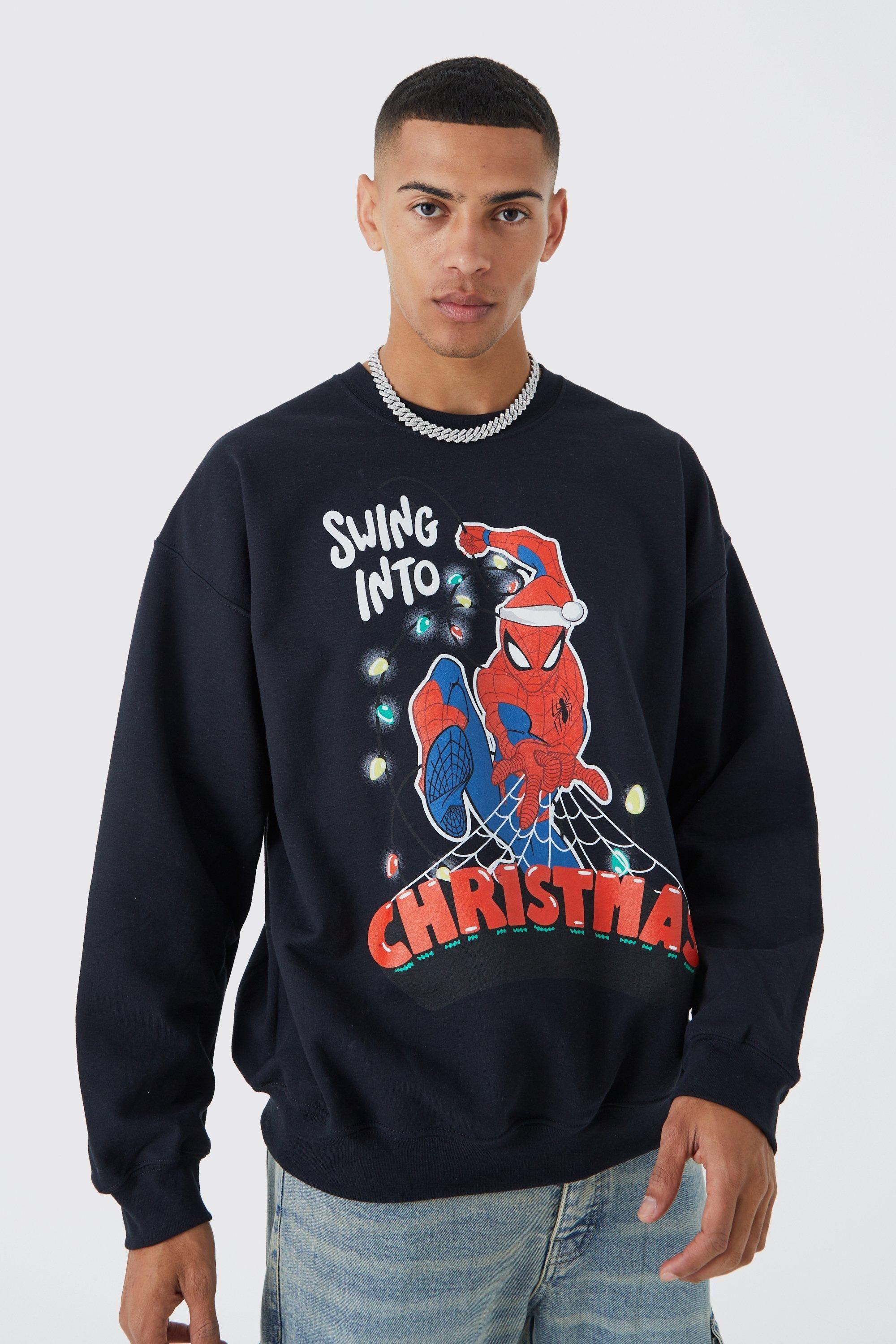 Oversized Christmas Spiderman License Sweatshirt by BOOHOOMAN
