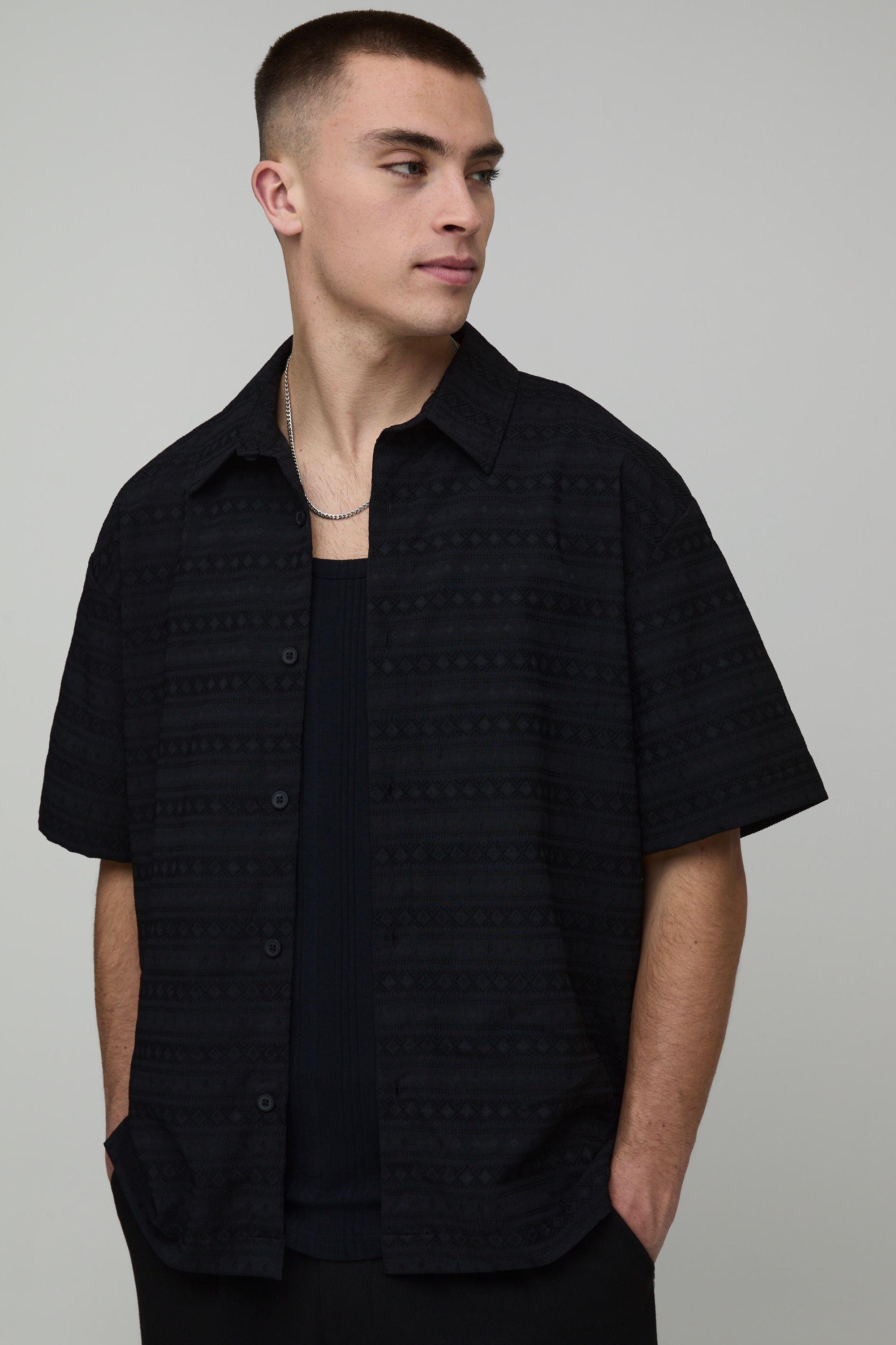Oversized Collared Short Sleeve Geometric Shirt by BOOHOOMAN