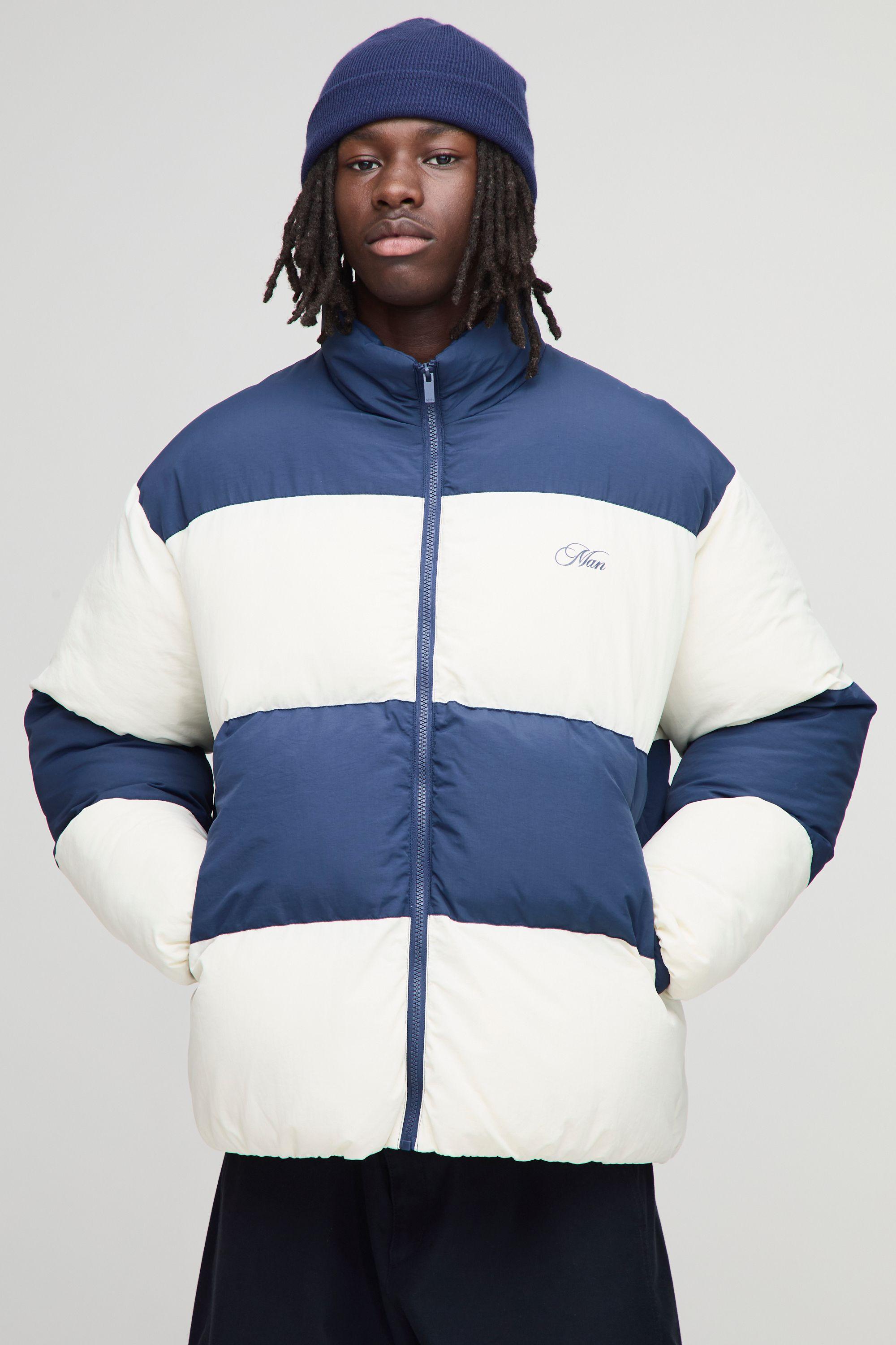 Oversized Colour Block Panelled Puffer Jacket by BOOHOOMAN