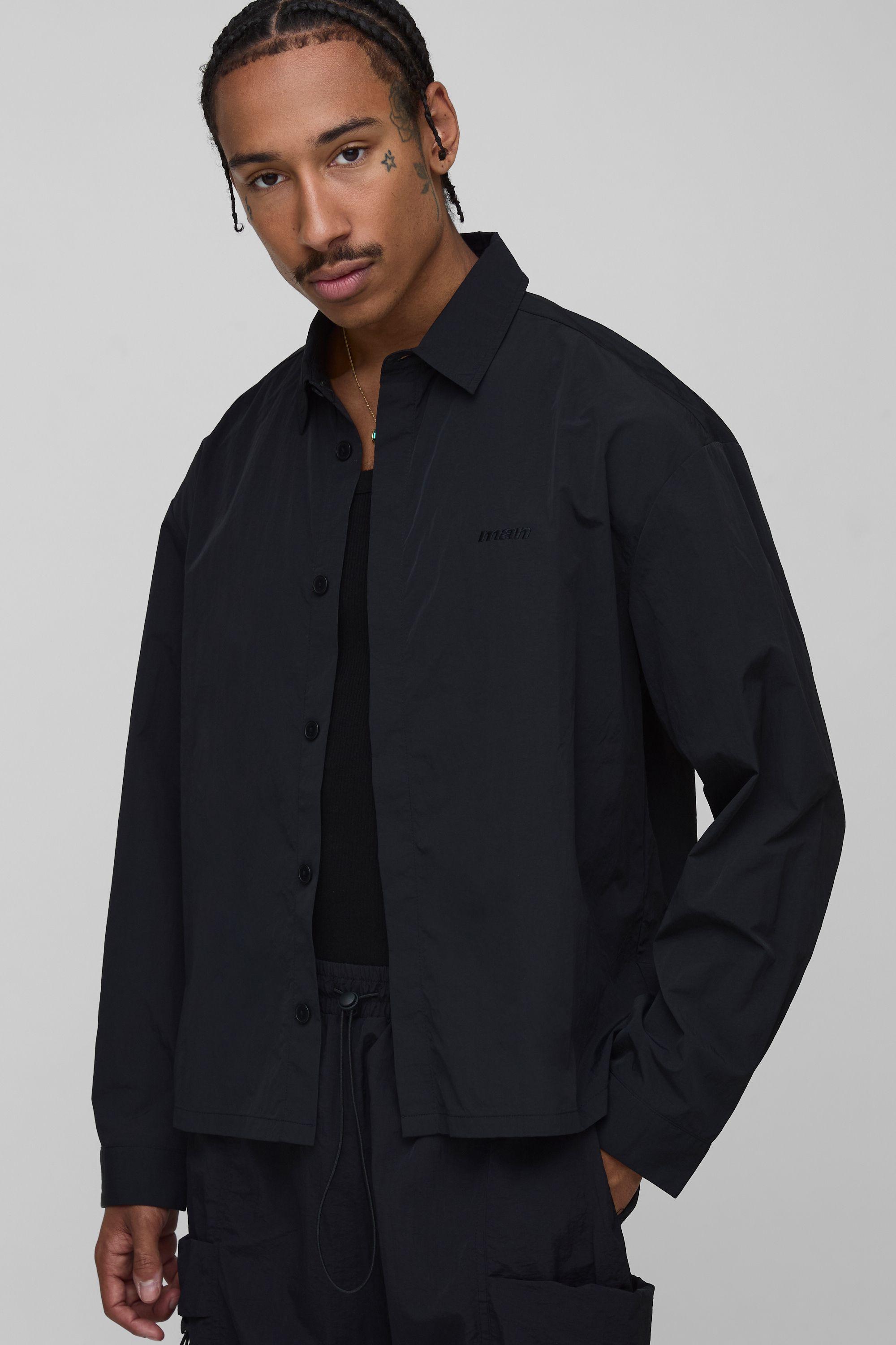 Oversized Concealed Placket Crinkle Shirt by BOOHOOMAN