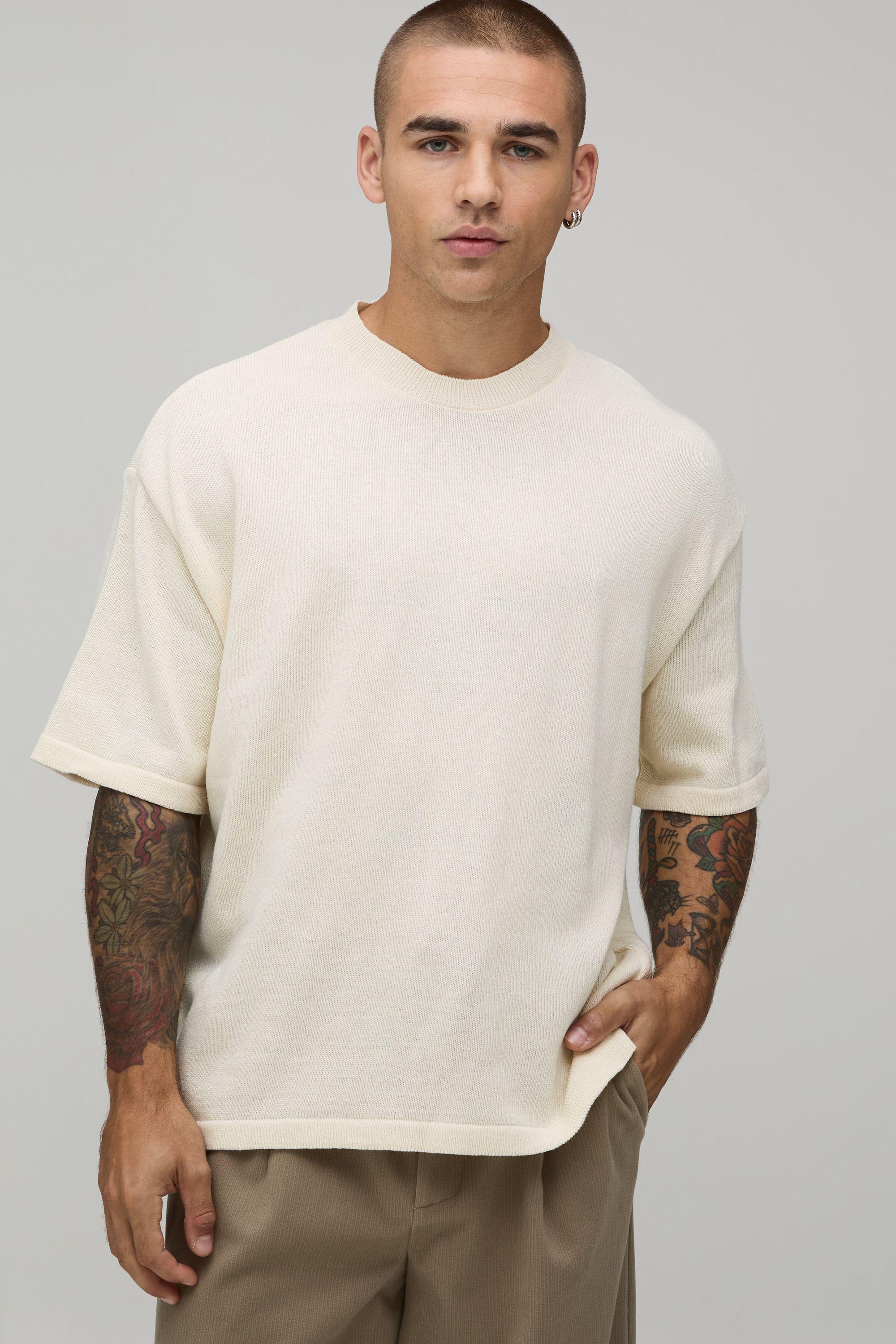 Oversized Cotton Blend Knitted T-Shirt by BOOHOOMAN