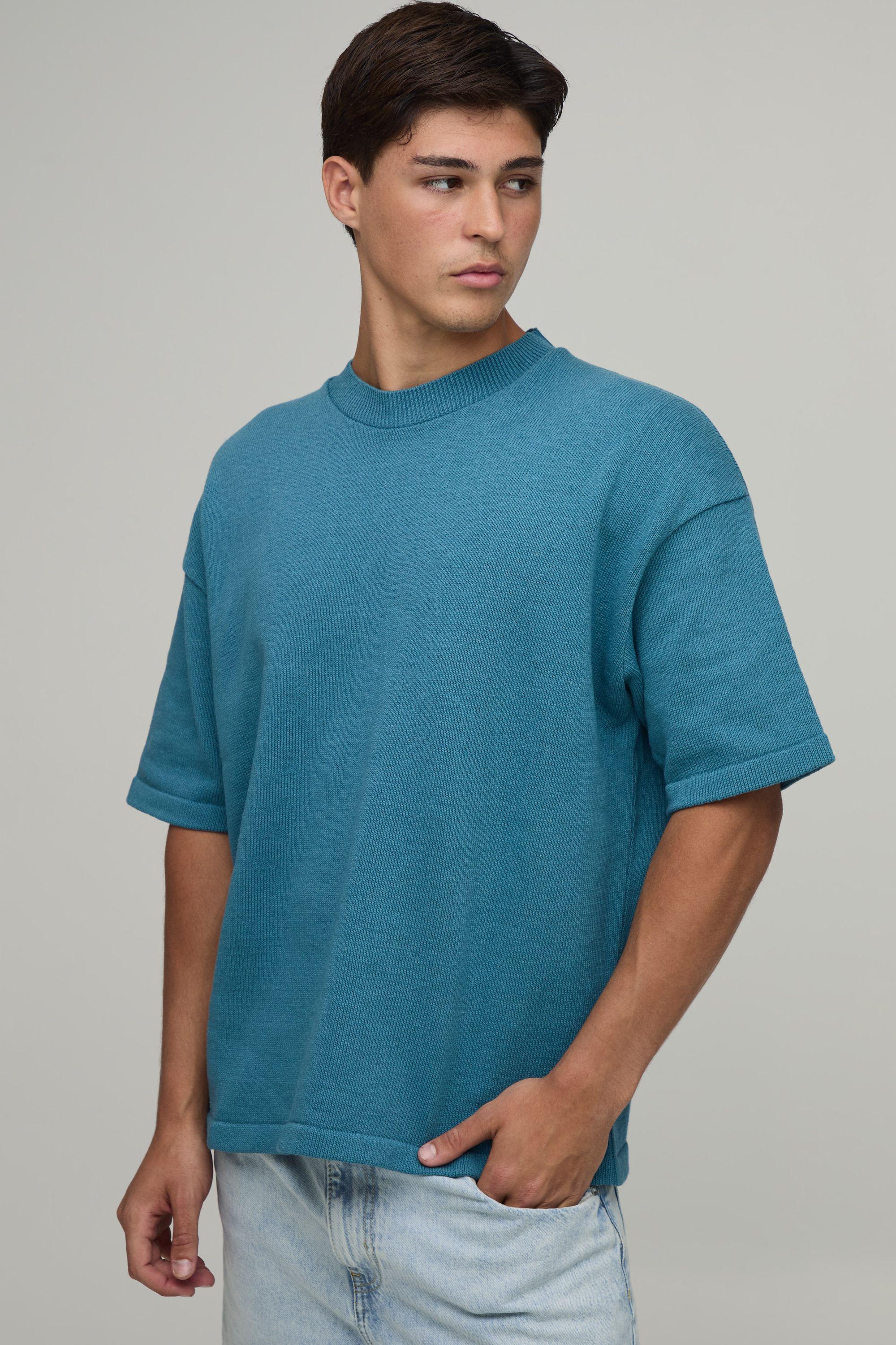 Oversized Cotton Blend Knitted T-Shirt by BOOHOOMAN