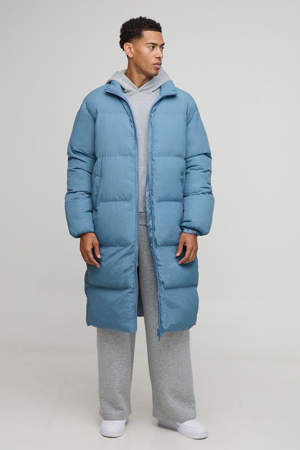 Oversized Crinkle Nylon Funnel Neck Longline Puffer Jacket by BOOHOOMAN