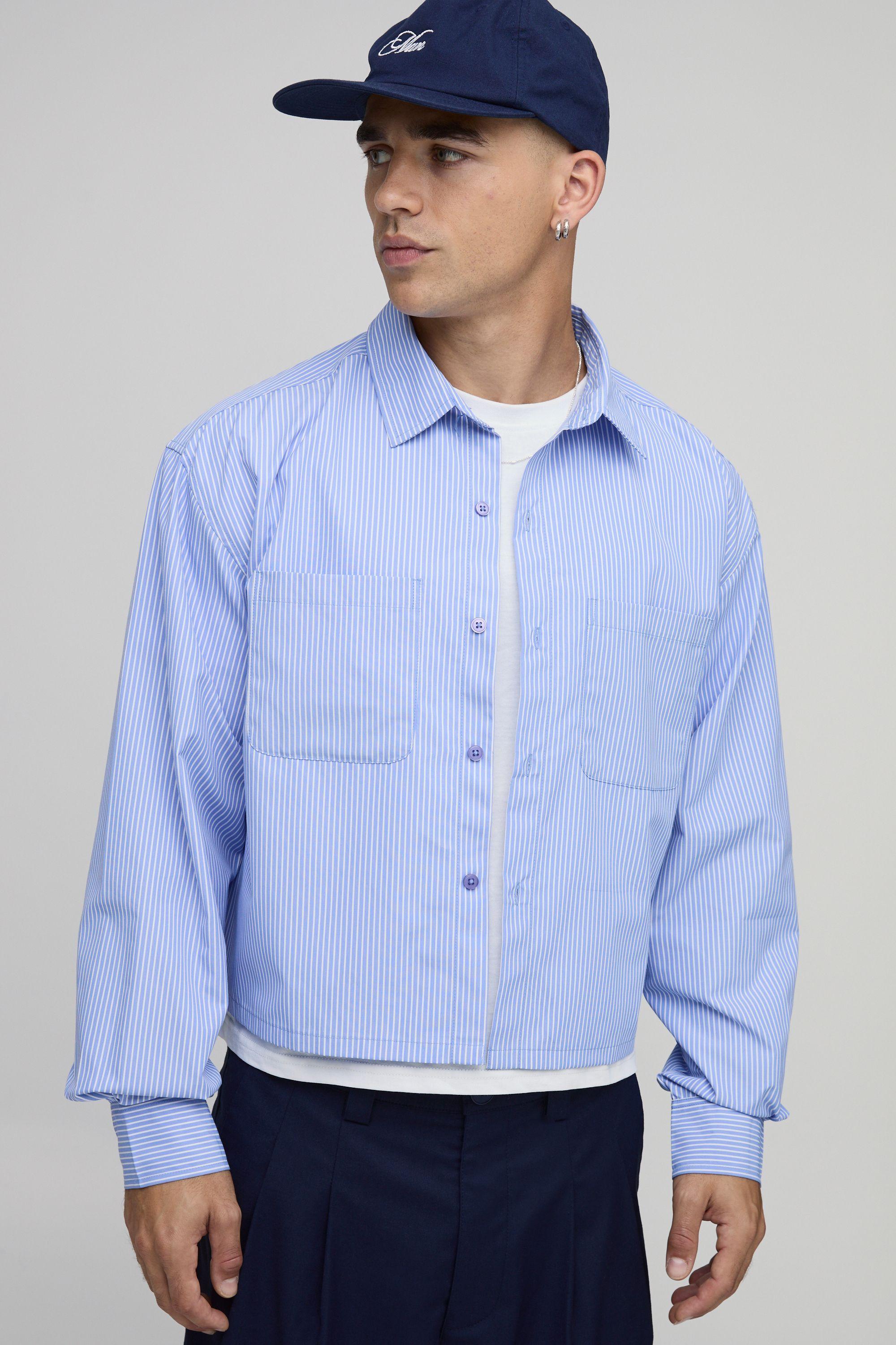 Oversized Crop Stripe Shirt by BOOHOOMAN