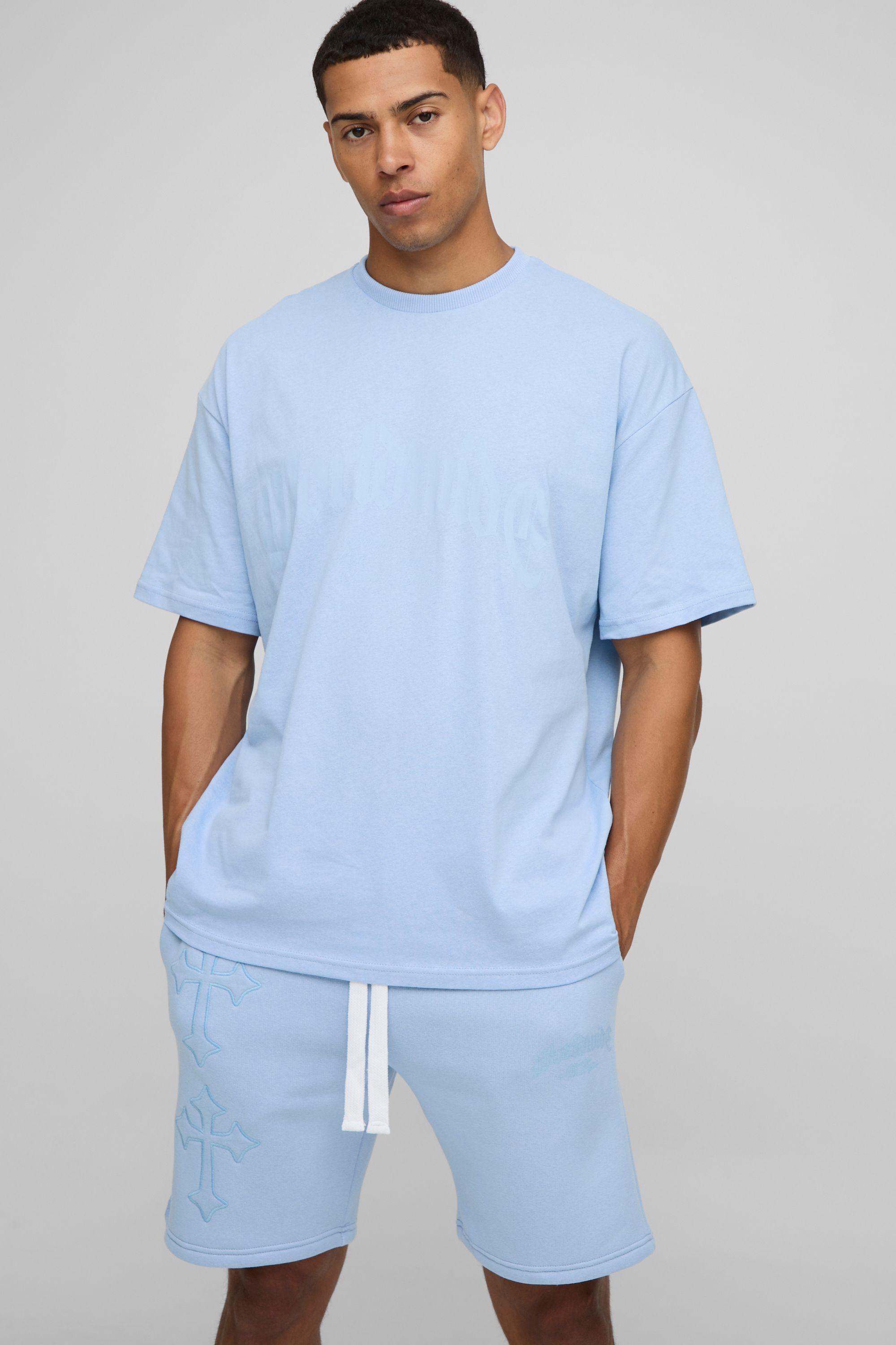 Oversized Cross Applique T-Shirt & Short Set by BOOHOOMAN