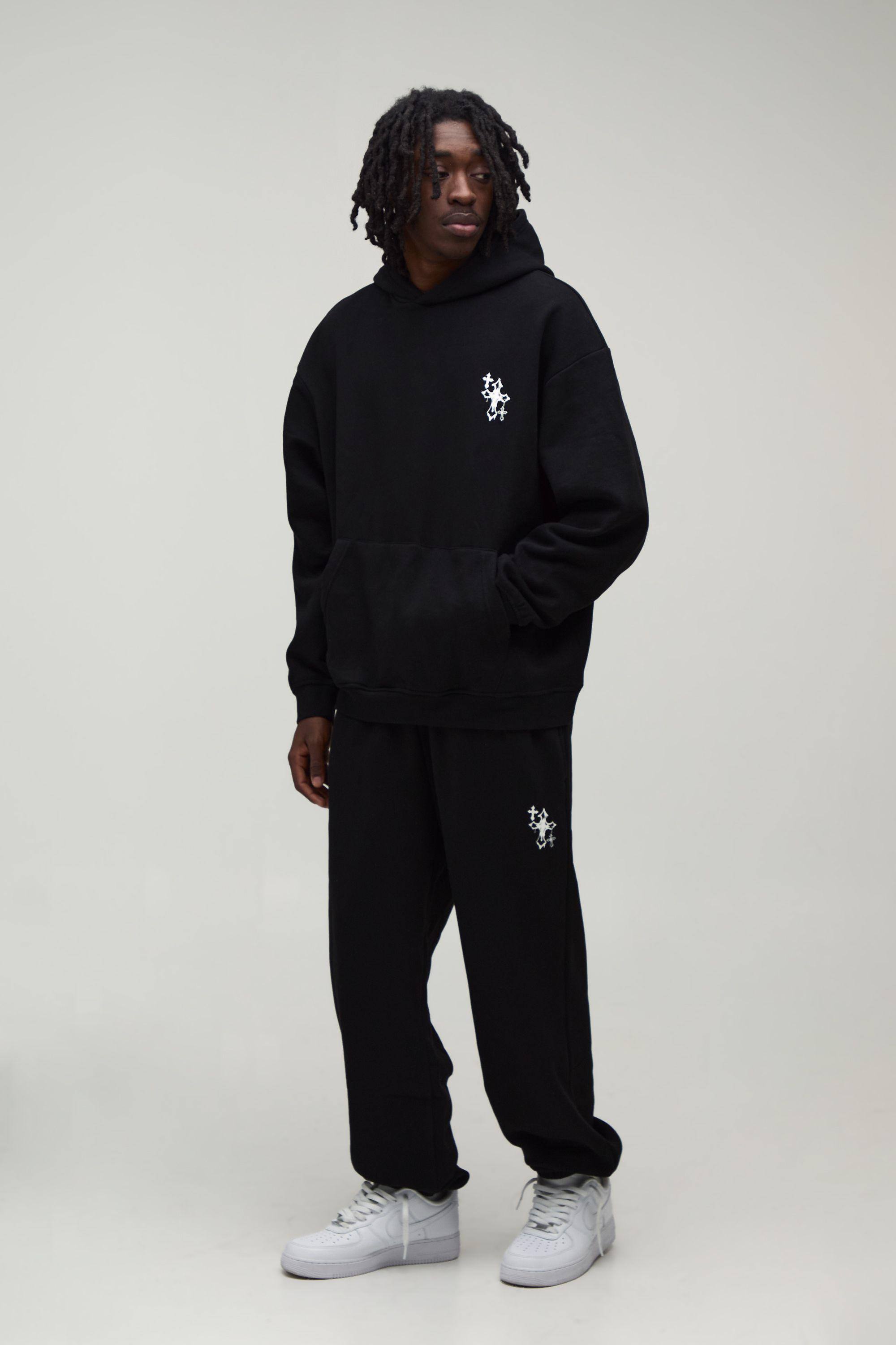 Oversized Cross Graphic Hooded Tracksuit by BOOHOOMAN