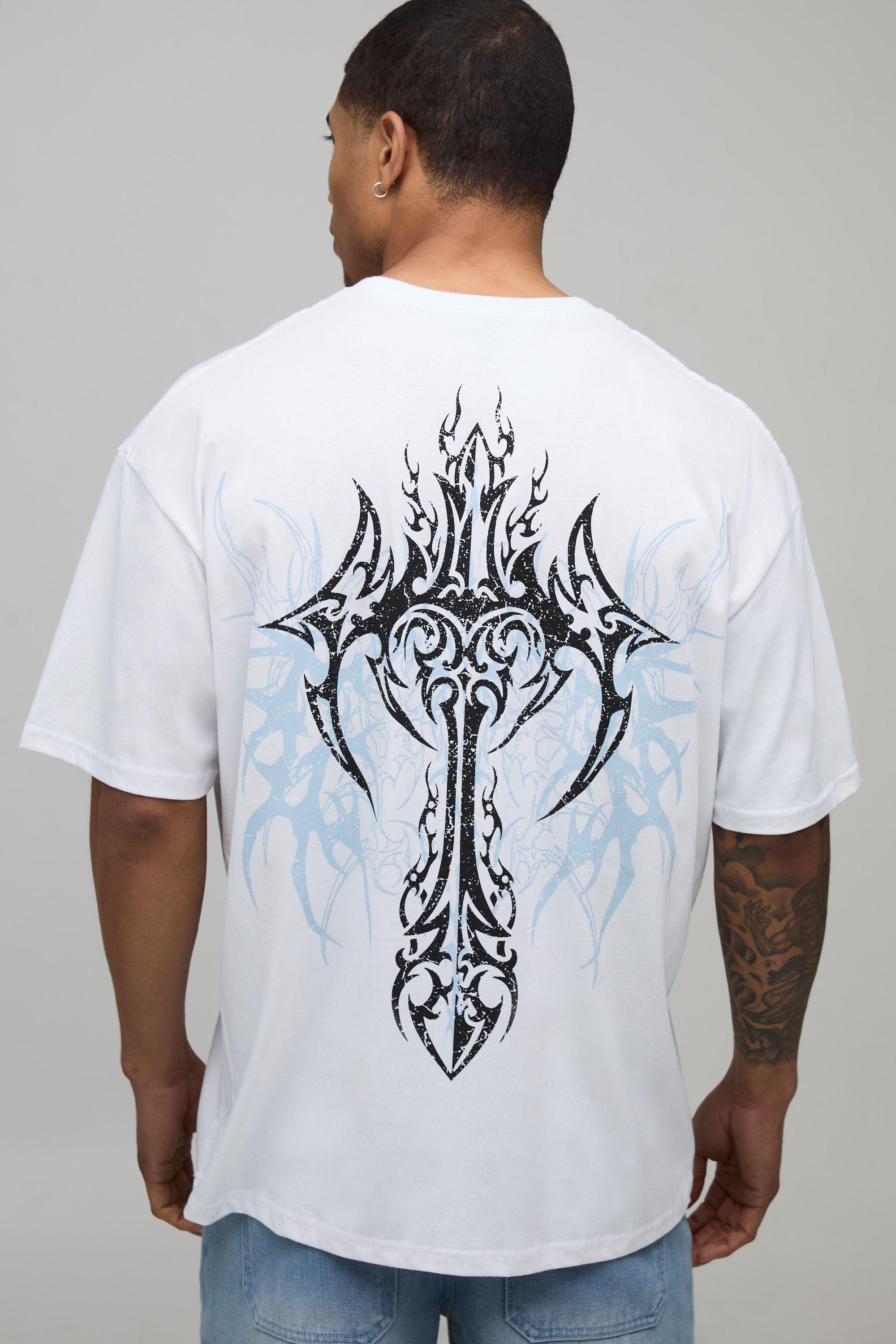Oversized Cross Tattoo Printed T-Shirt by BOOHOOMAN