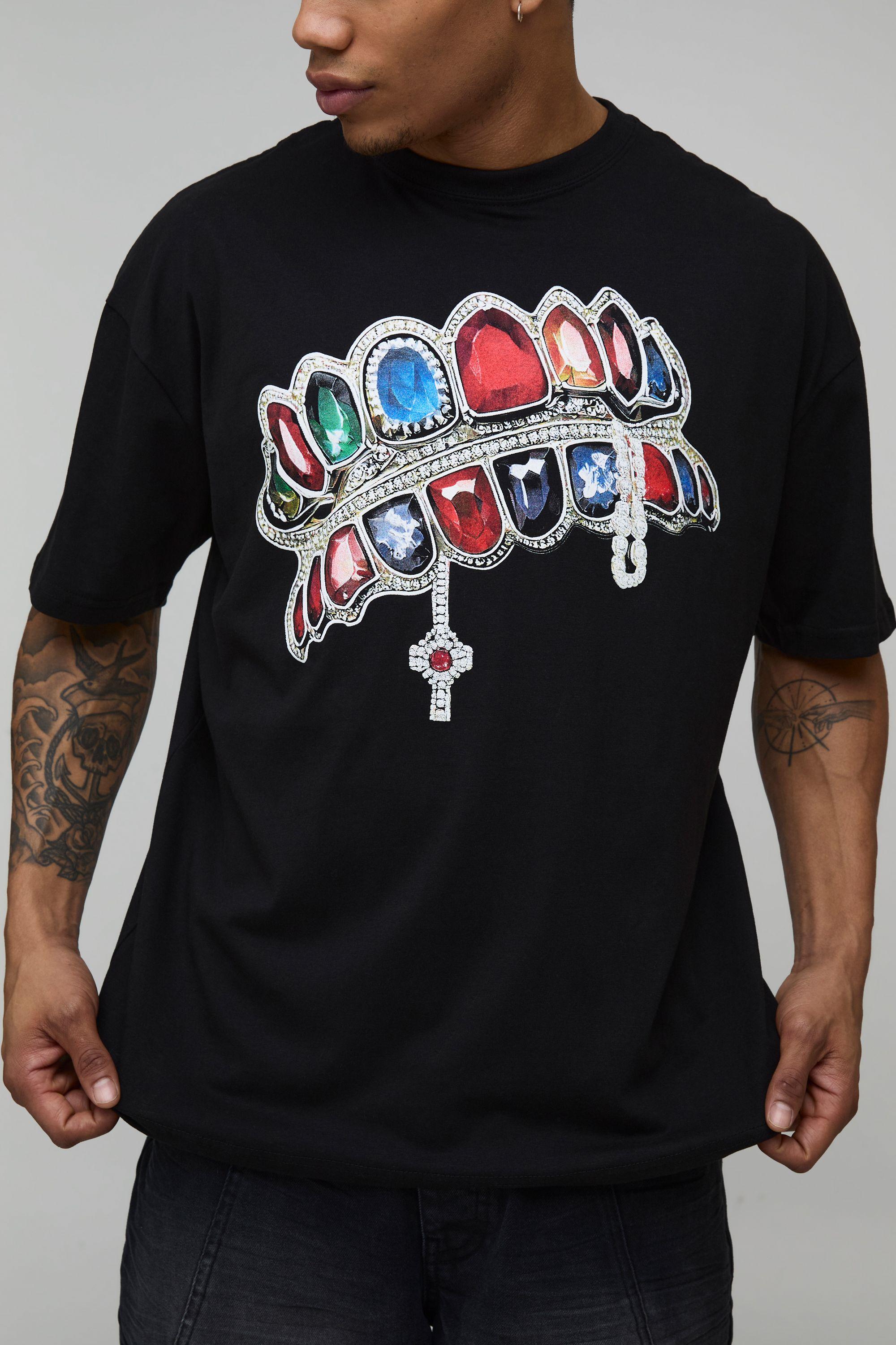 Oversized Diamond Printed T-Shirt by BOOHOOMAN