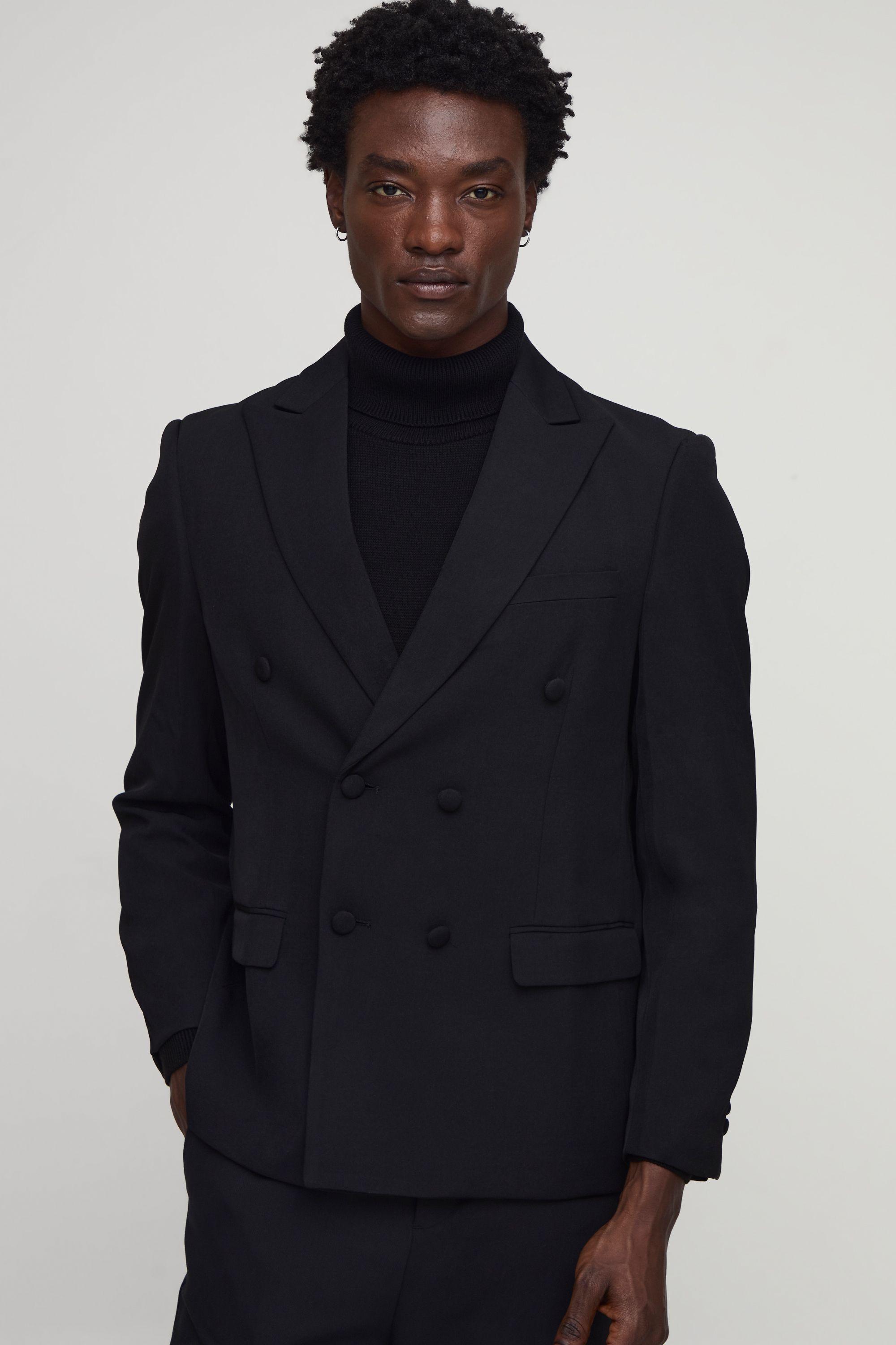 Oversized Double Breasted Exaggerated Collar Satin Blazer by BOOHOOMAN