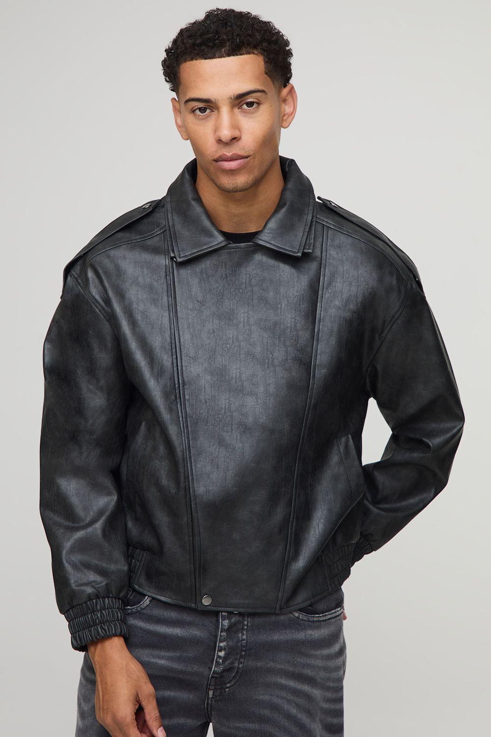 Oversized Double Collared Biker Jacket by BOOHOOMAN