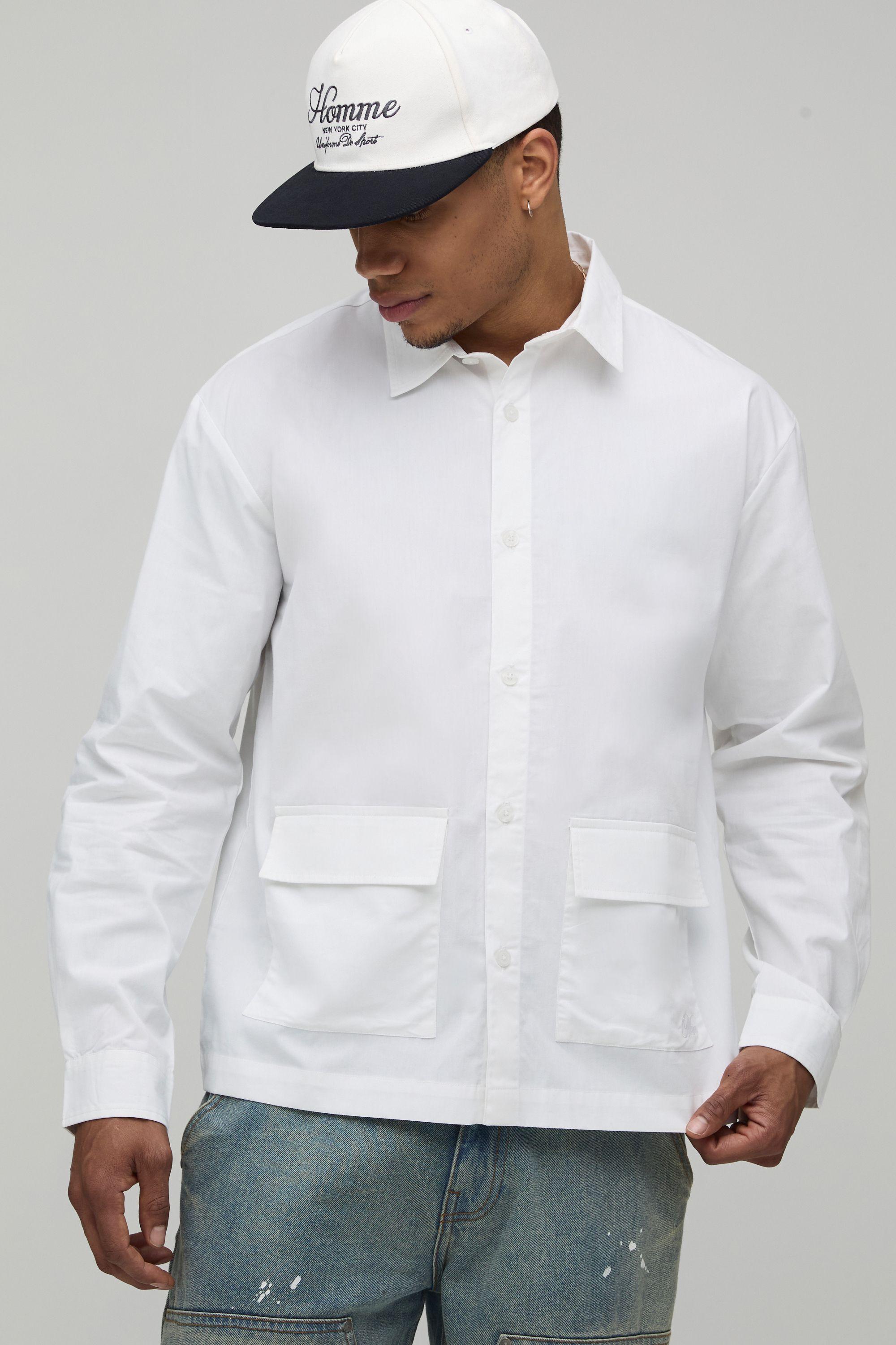 Oversized Drop Pocket Poplin Shirt by BOOHOOMAN