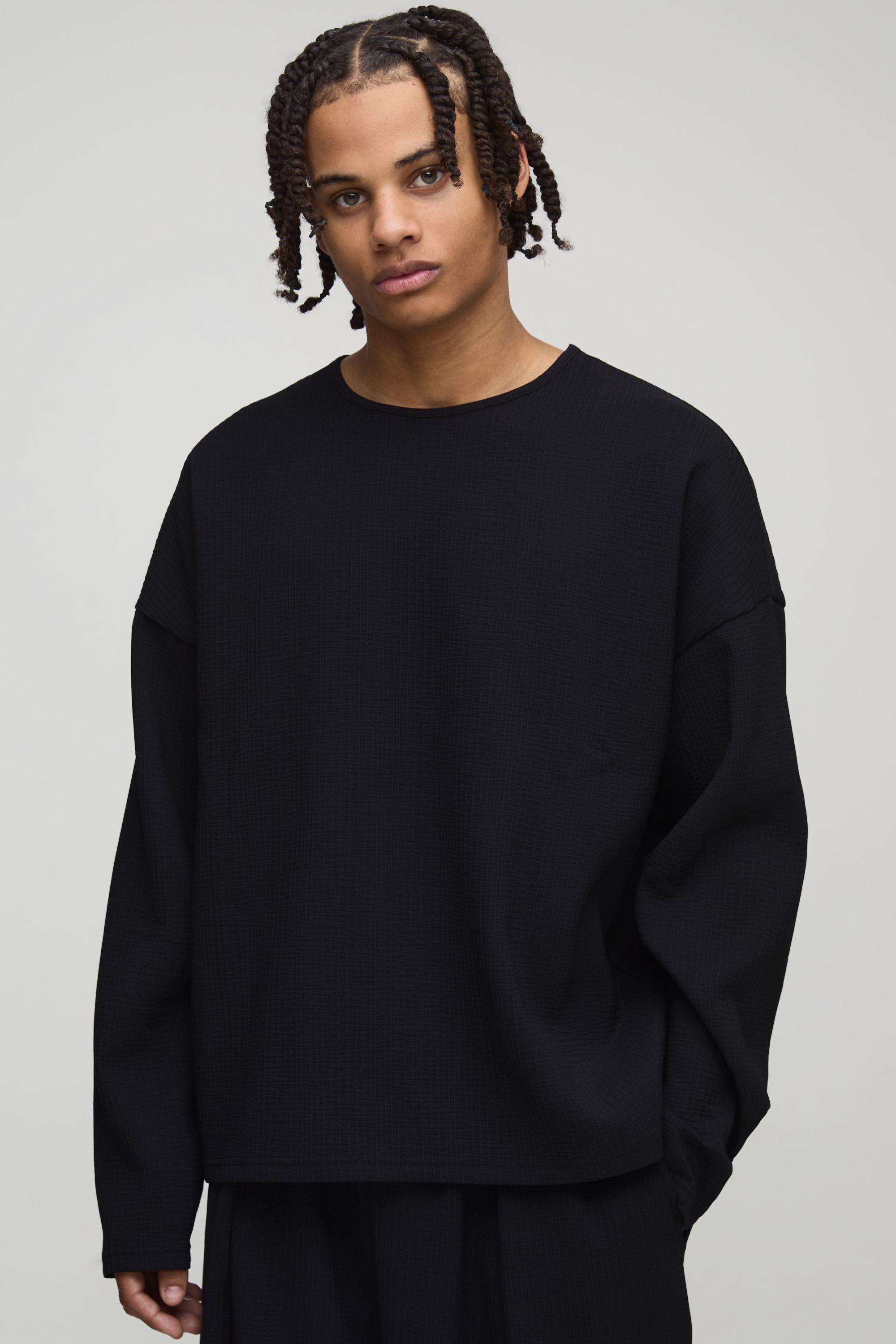 Oversized Drop Shoulder Balloon Sleeve Chunky Pleated Long Sleeve T-Shirt by BOOHOOMAN