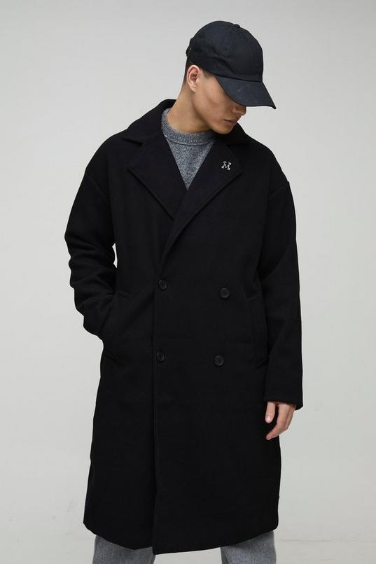 Oversized Drop Shoulder Double Breasted Overcoat In Black by BOOHOOMAN