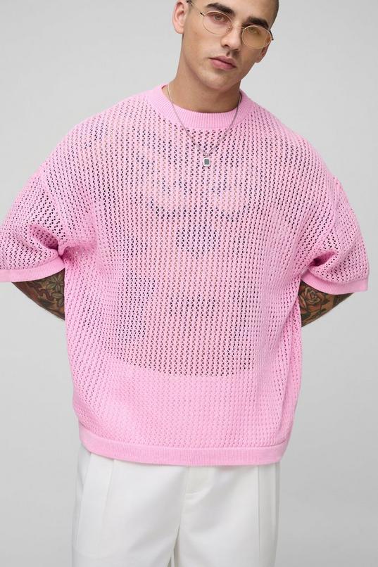 Oversized Drop Shoulder Open Stitch Knitted T-Shirt by BOOHOOMAN