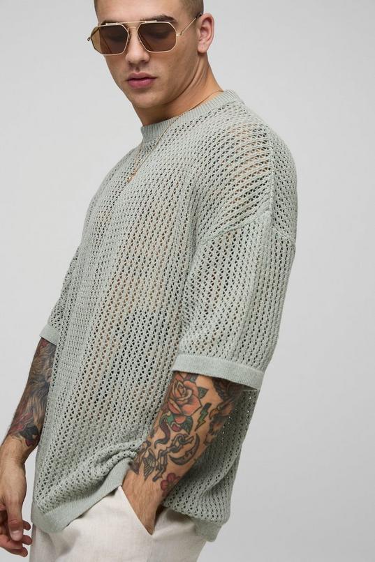 Oversized Drop Shoulder Open Stitch Knitted T-Shirt by BOOHOOMAN