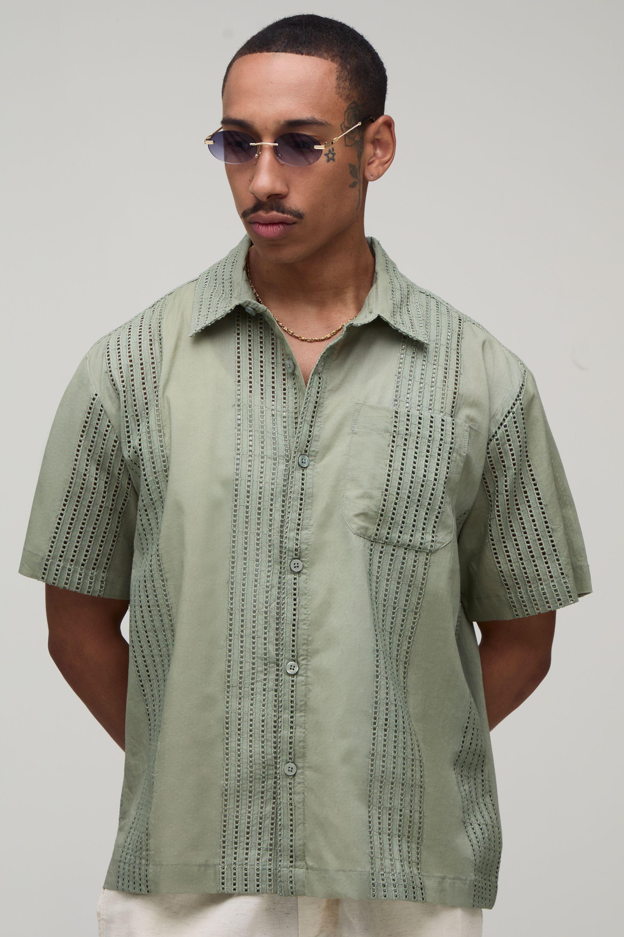 Oversized Embroidered Stripe Short Sleeve Shirt by BOOHOOMAN Oversized Embroidered Stripe Short Sleeve Shirt by BOOHOOMAN