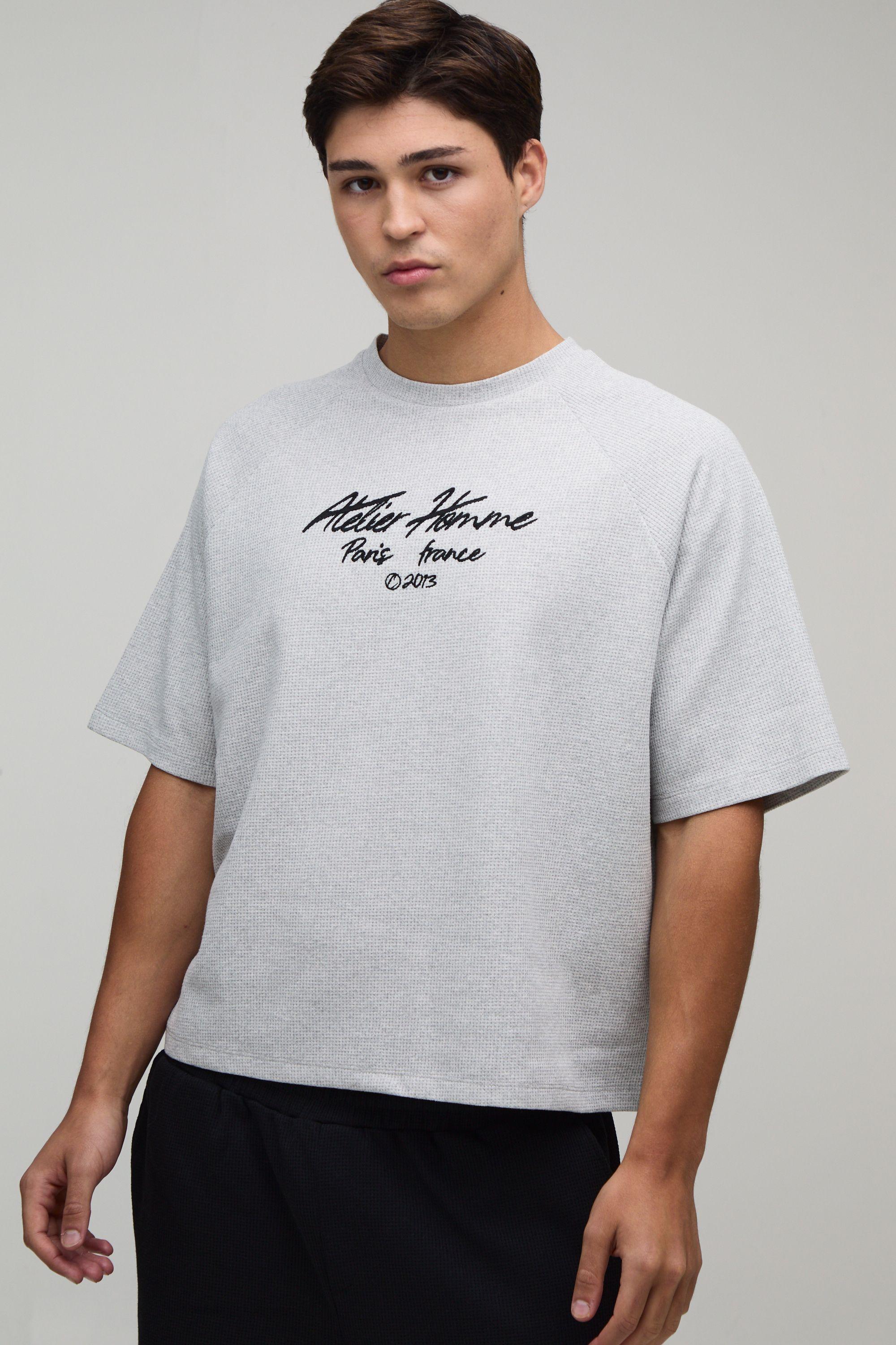 Oversized Embroidered Waffle Raglan T-Shirt by BOOHOOMAN