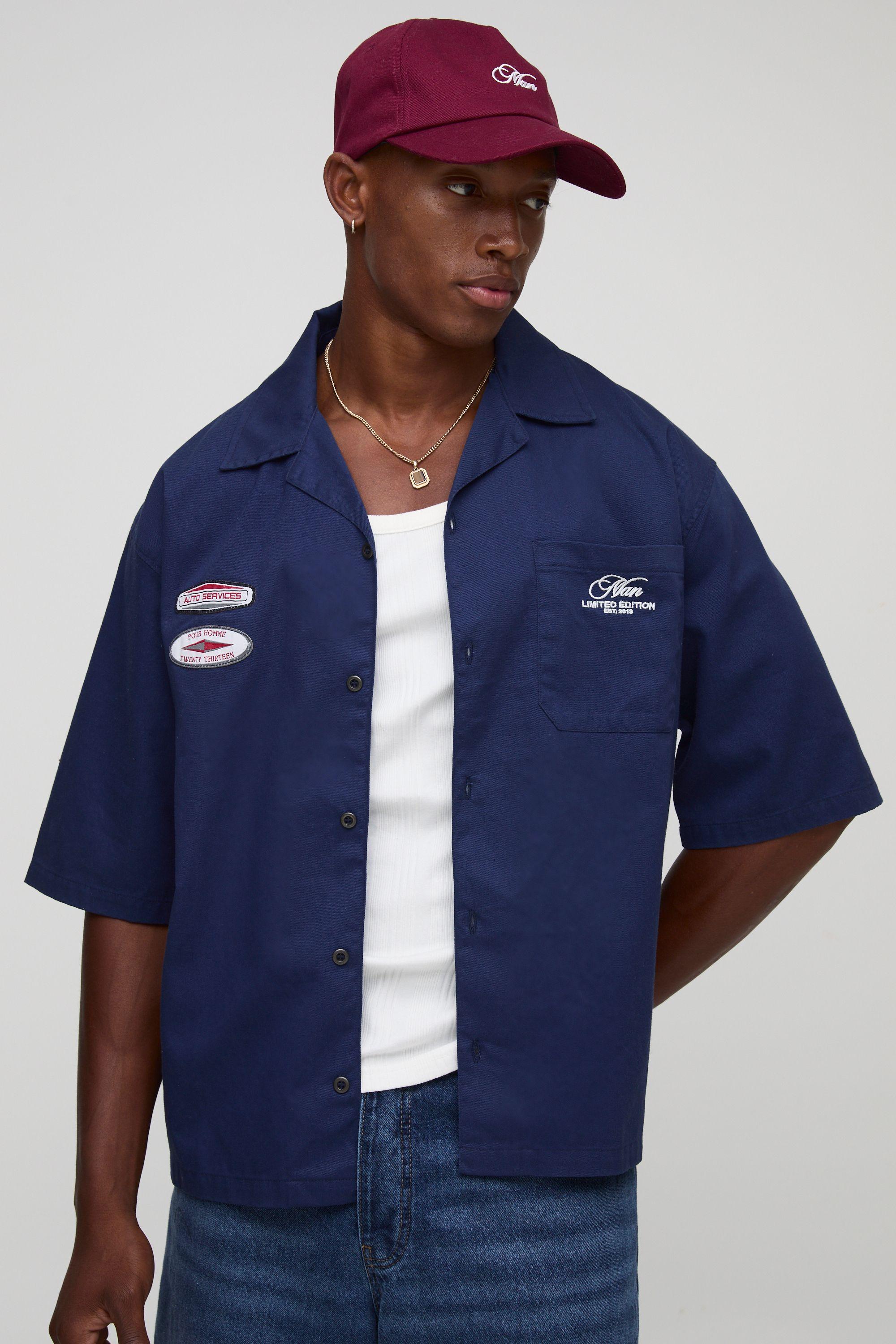 Oversized Embroidered Washed Revere Shirt by BOOHOOMAN