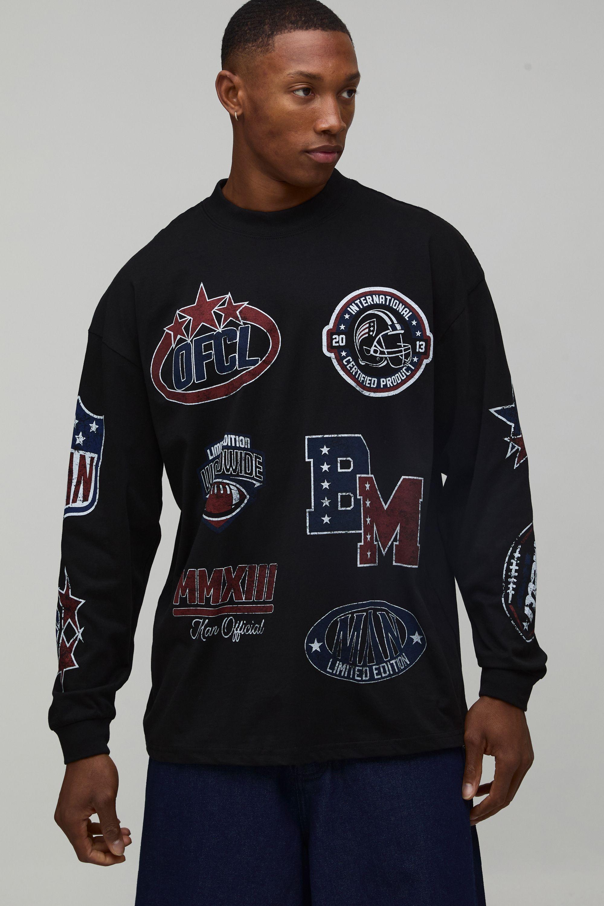 Oversized Extended Neck Graphic American Football Printed T-Shirt by BOOHOOMAN
