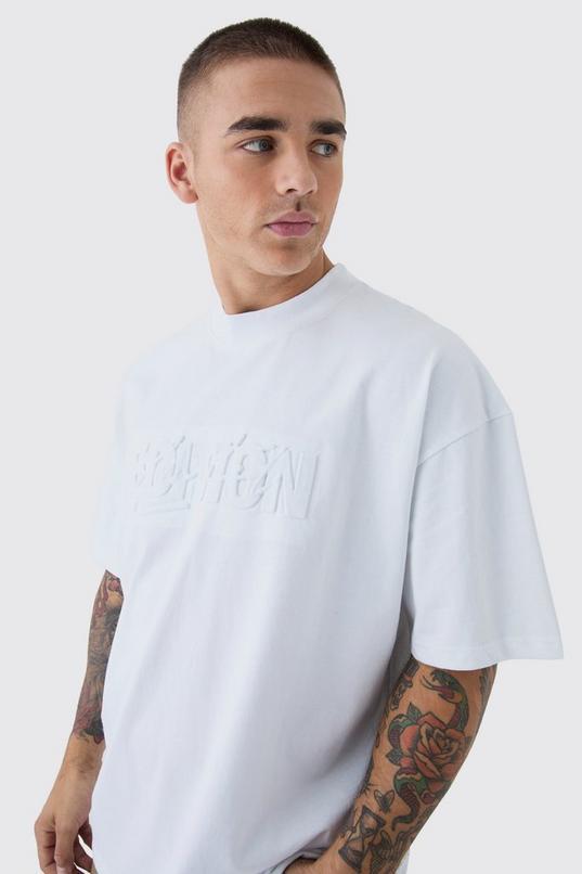 Oversized Extended Neck Limited Edition Embossed T-Shirt by BOOHOOMAN
