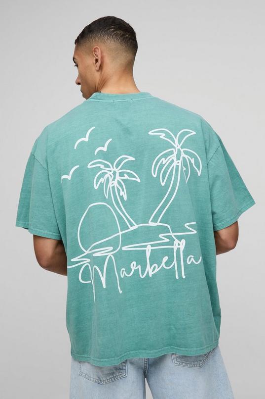 Oversized Extended Neck Line Drawn Marbella Graphic Washed T-Shirt by BOOHOOMAN