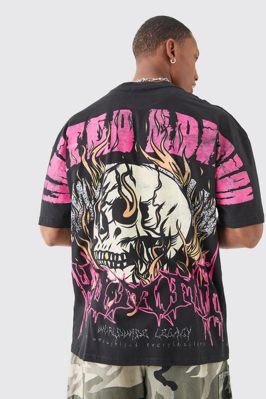 Oversized Extended Neck Over The Seam Gothic Back Print T-shirt by BOOHOOMAN