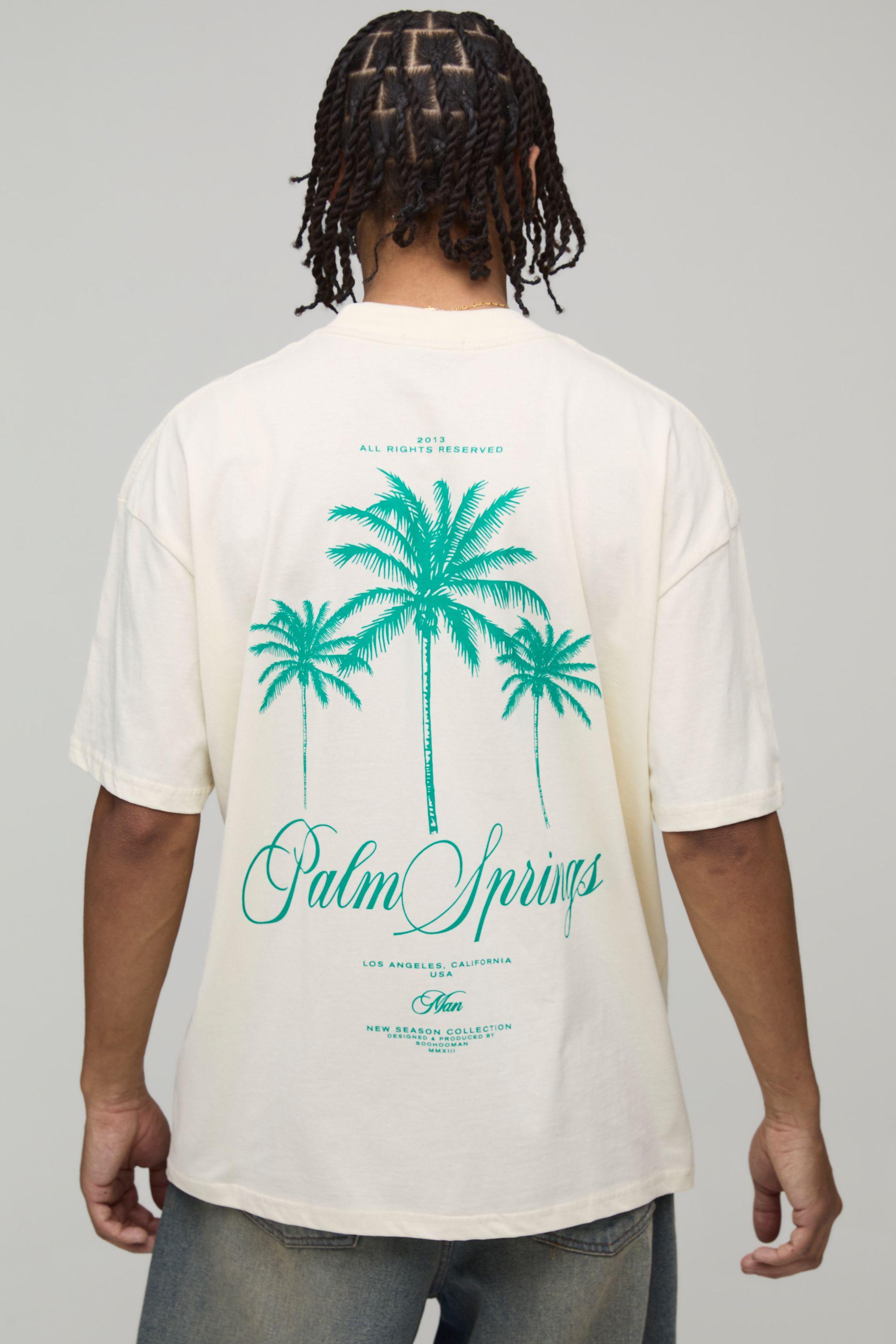 Oversized Extended Neck Palm Springs Graphi T-Shirt by BOOHOOMAN